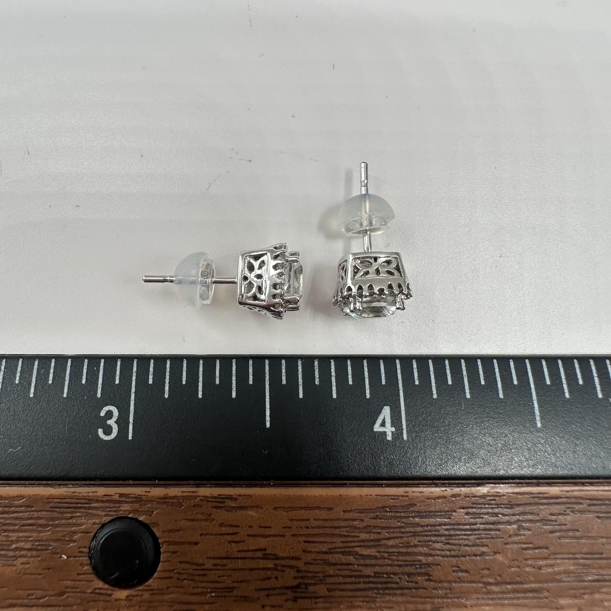 White Topaz Diamond Earrings 10K White Gold 5mm 0.11ctw