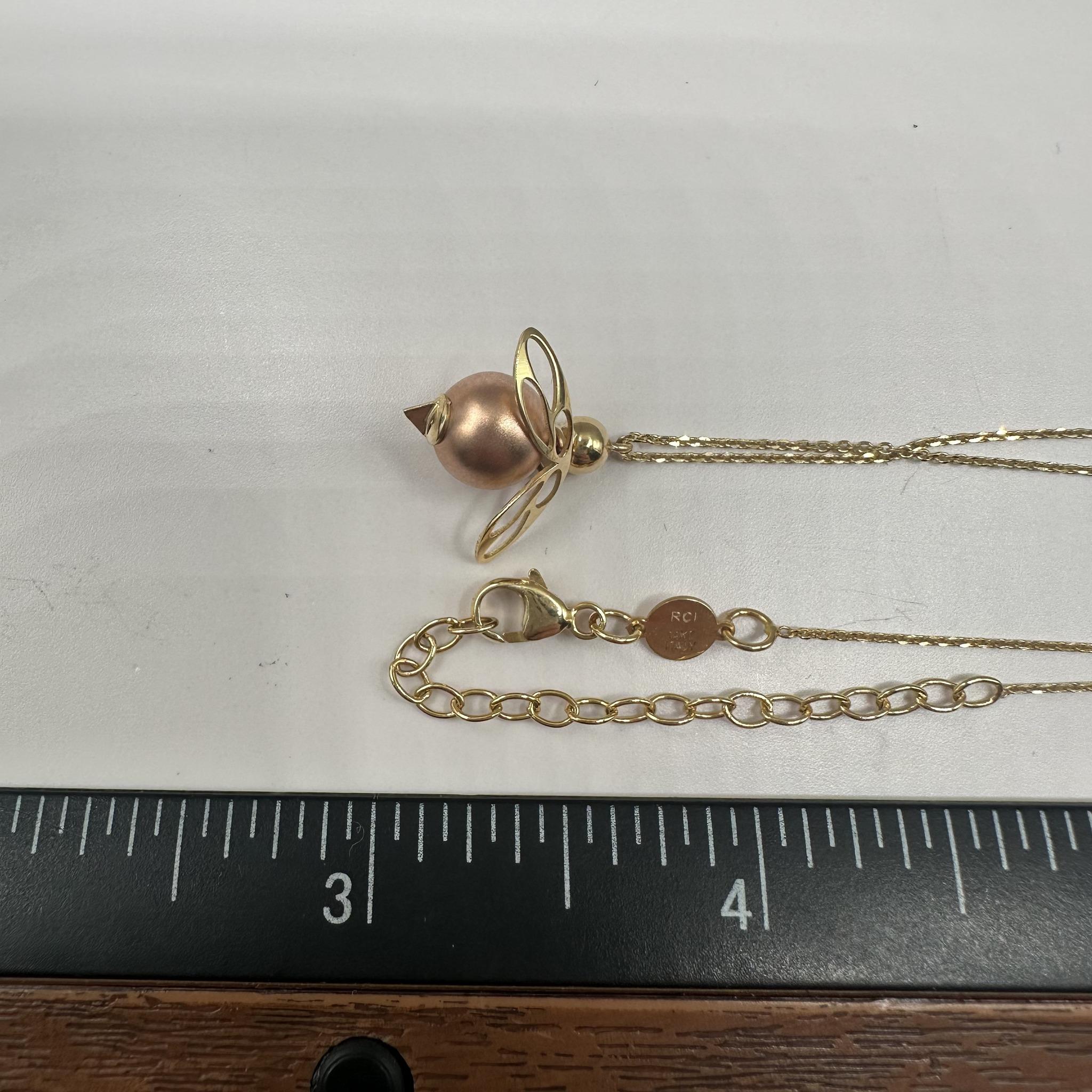 Bee Charm Pendant Necklace 14K Yellow Gold Rose Gold Accent Adjustable 18in