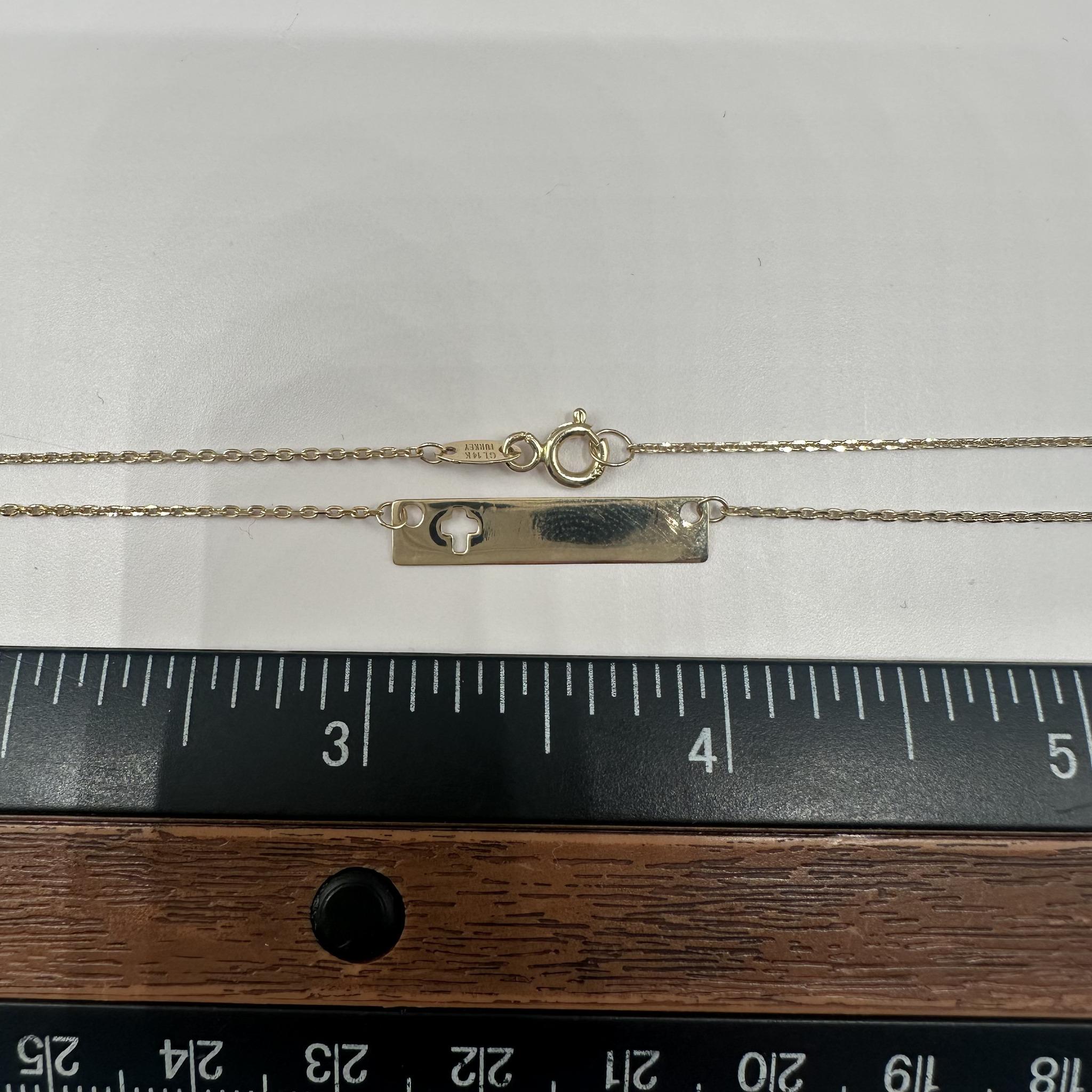 Cross Nameplate Necklace 14K Yellow Gold 18in 1.8g Spring Ring