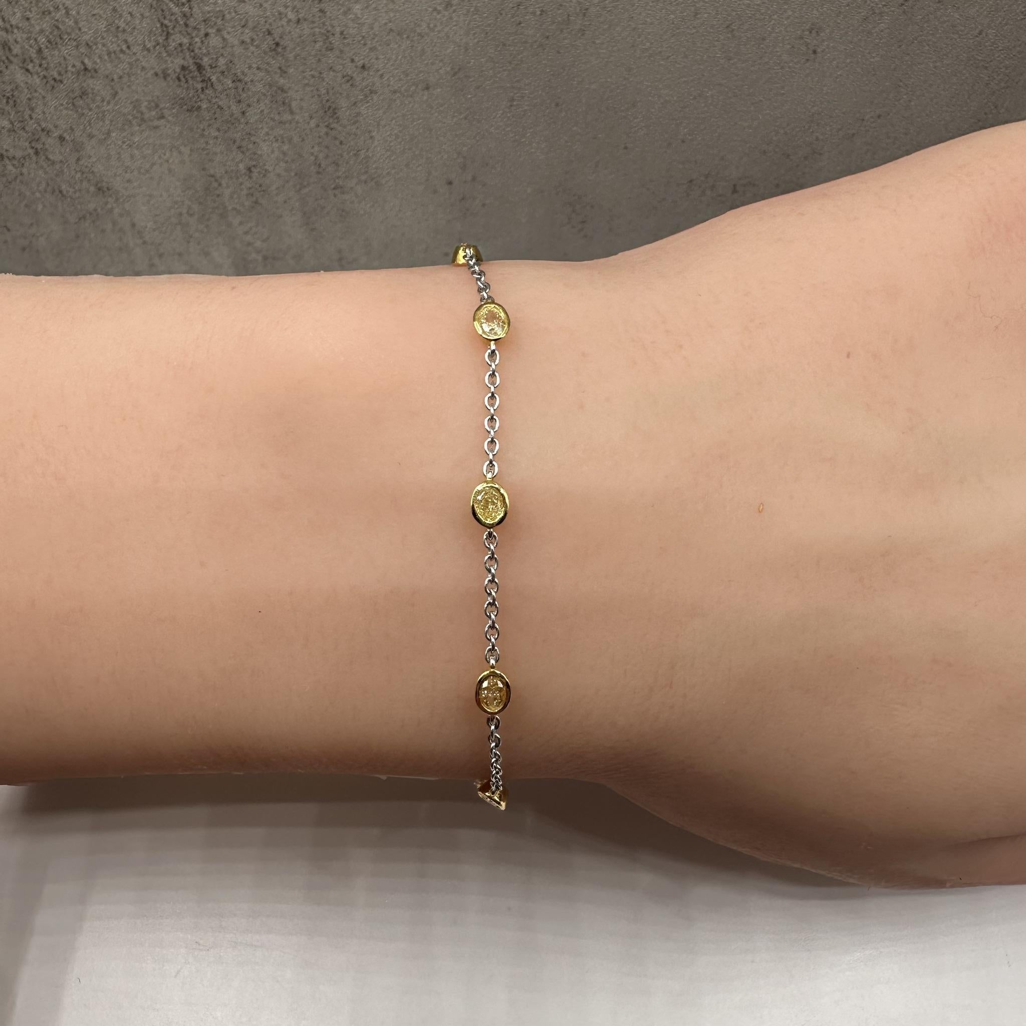 Natural Yellow Diamond Station Bracelet in 14kt Two-Tone Gold - 1.04ctw, 7", New