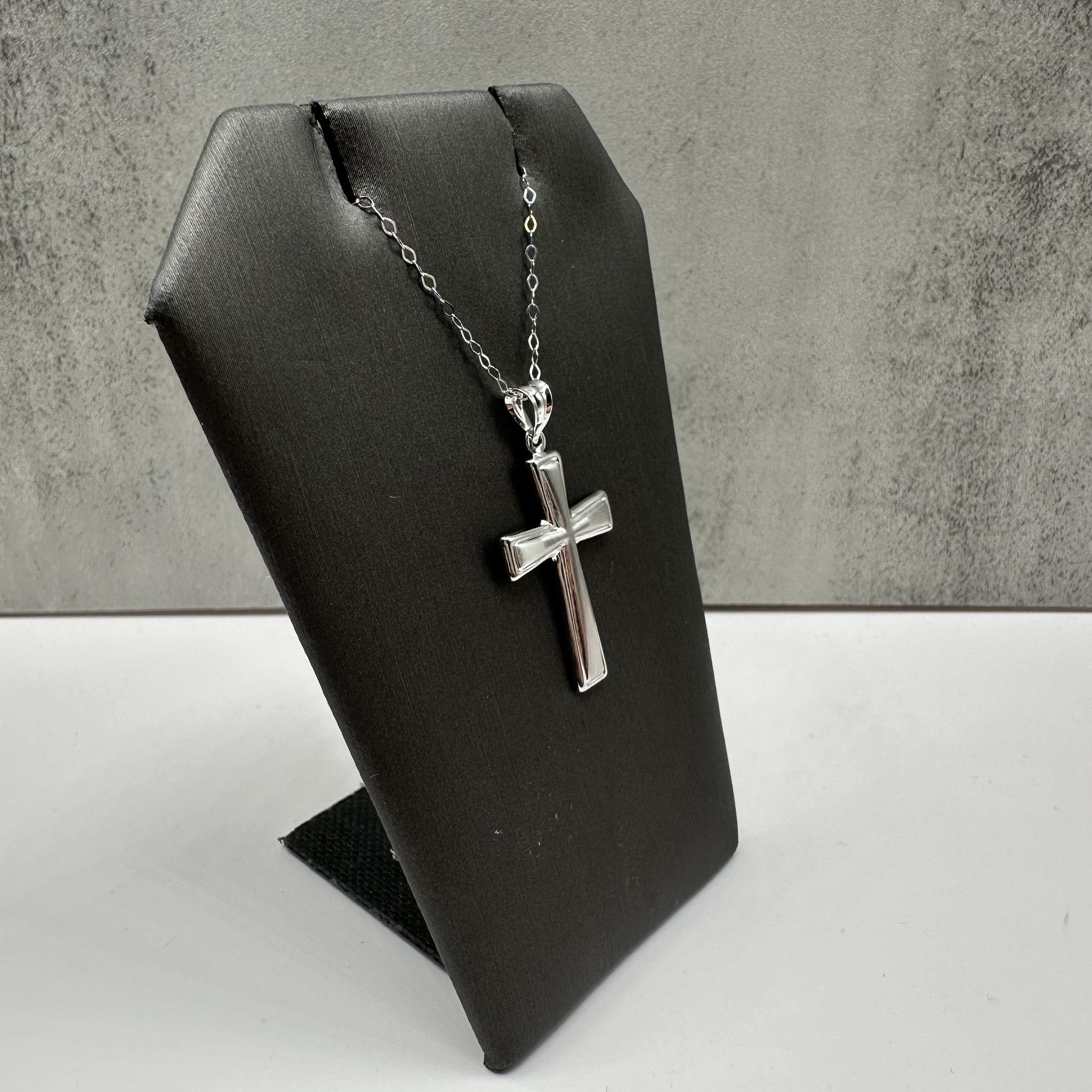 Cross Necklace in 14kt White Gold - 16", 1.4g, Spring Ring Clasp, New Condition