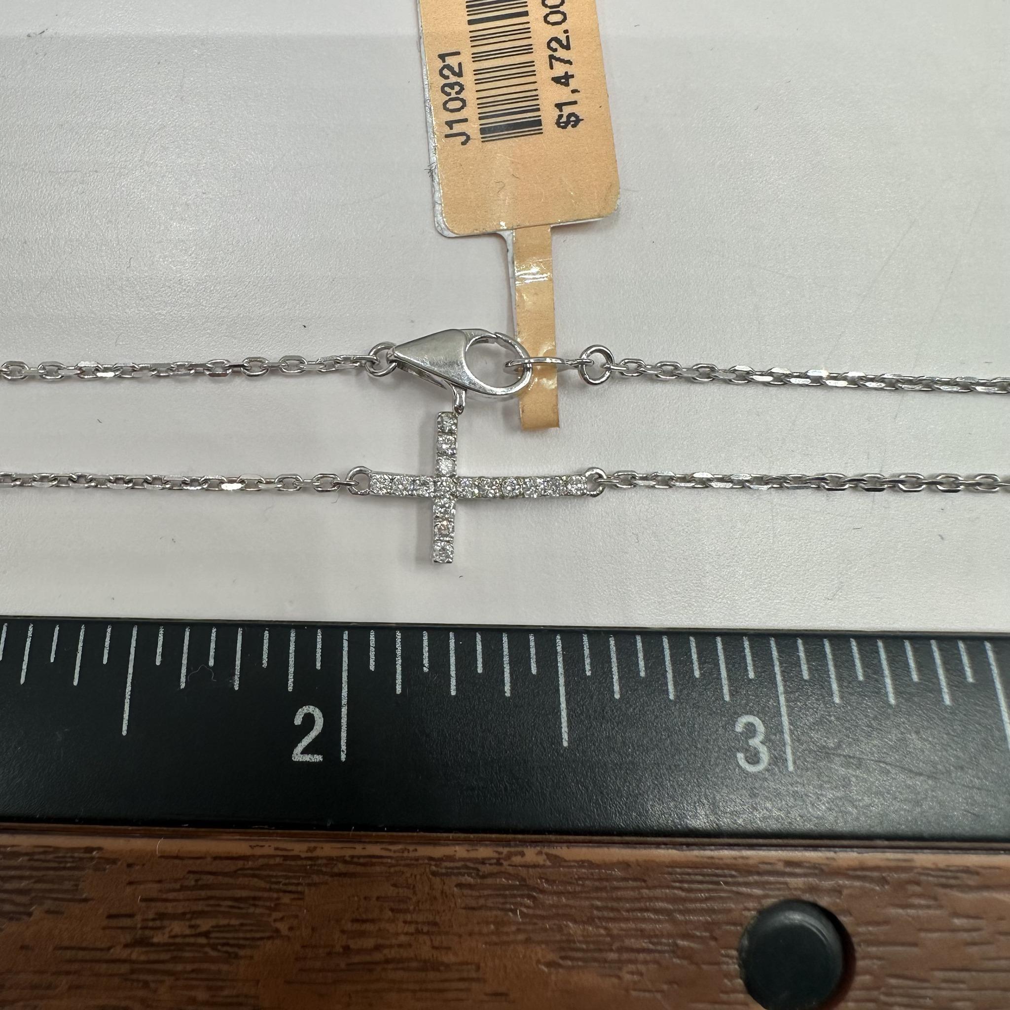 Estate Diamond Sideways Cross Necklace 14K White Gold 0.16ctw Adjustable
