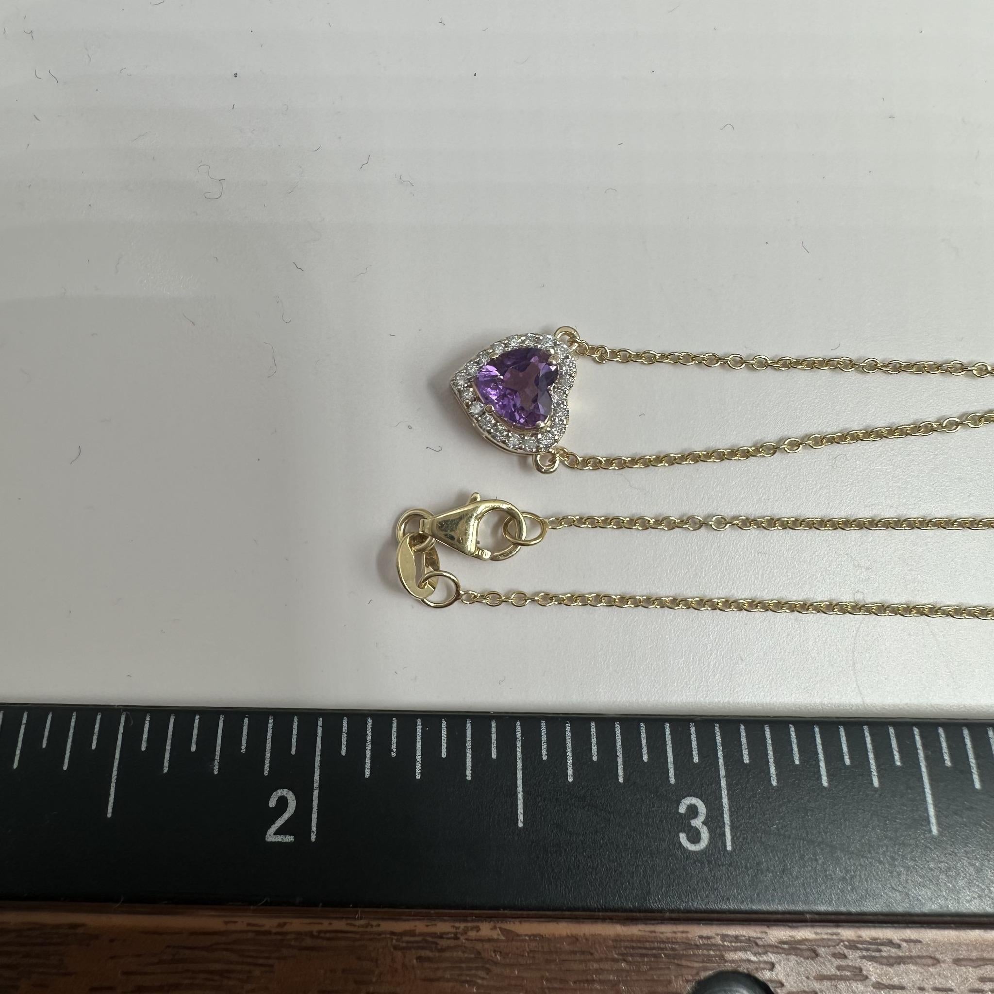Amethyst Diamond Heart Necklace 14K Yellow Gold 0.10ctw