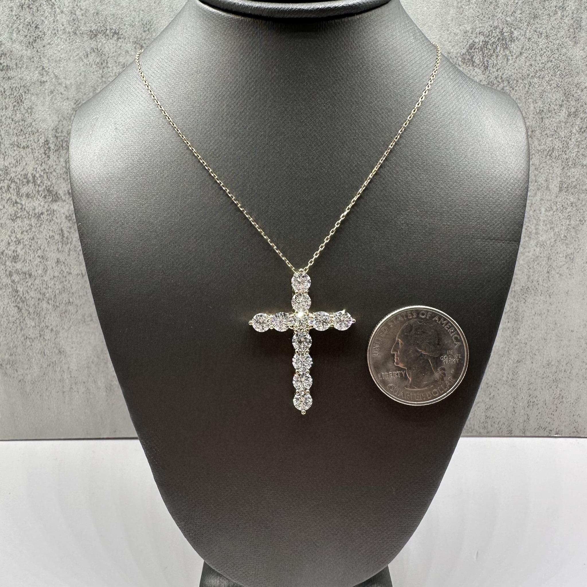 Lab Grown Diamond Cross Necklace 14K Yellow Gold 3.96ctw EF VS Adjustable