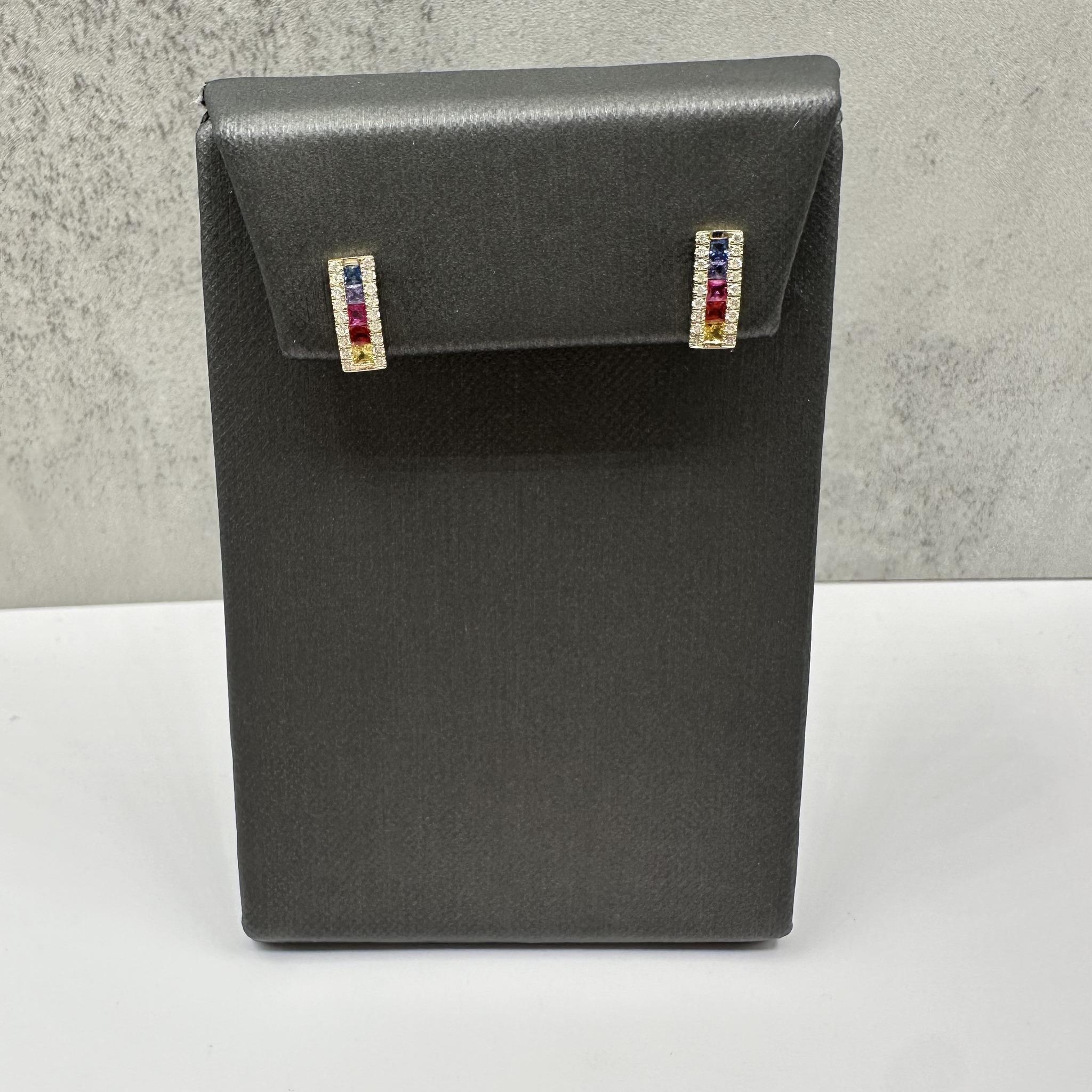 Rainbow Sapphire Diamond Earrings 10K Yellow Gold 0.20ctw New