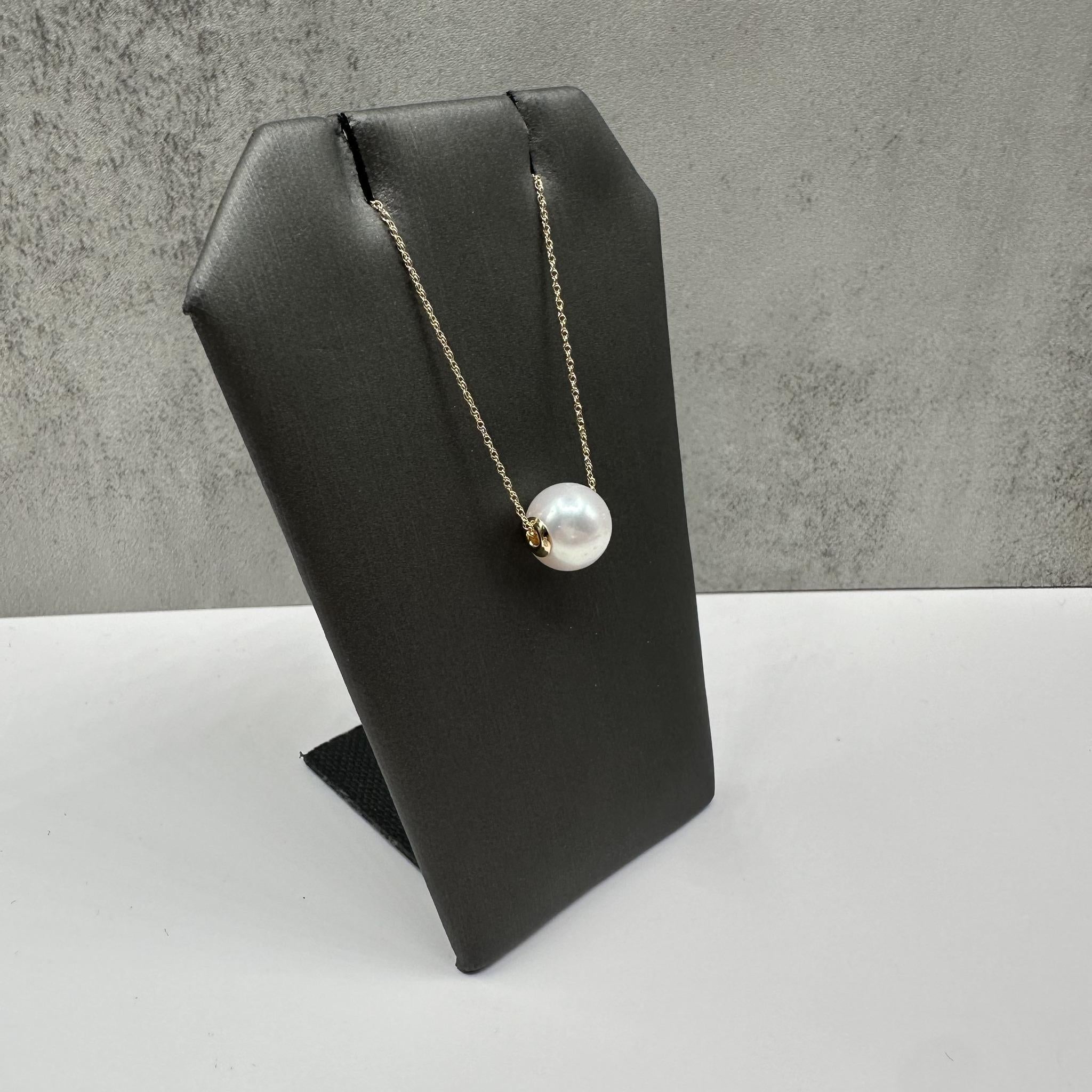 Pearl Slide Necklace 14K Yellow Gold 9.5mm 18in New
