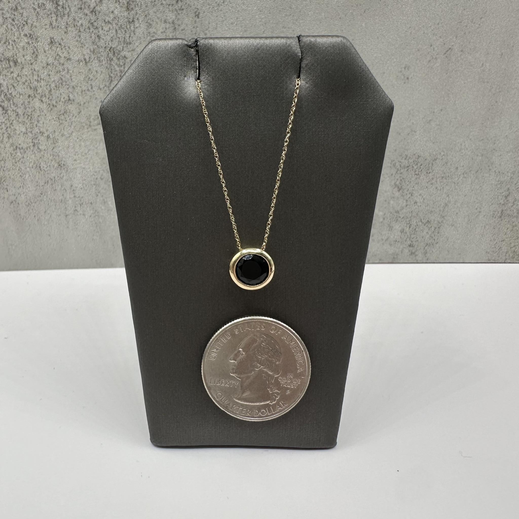 Bezel Set Black Onyx Necklace 10K Yellow Gold 8mm 18in New