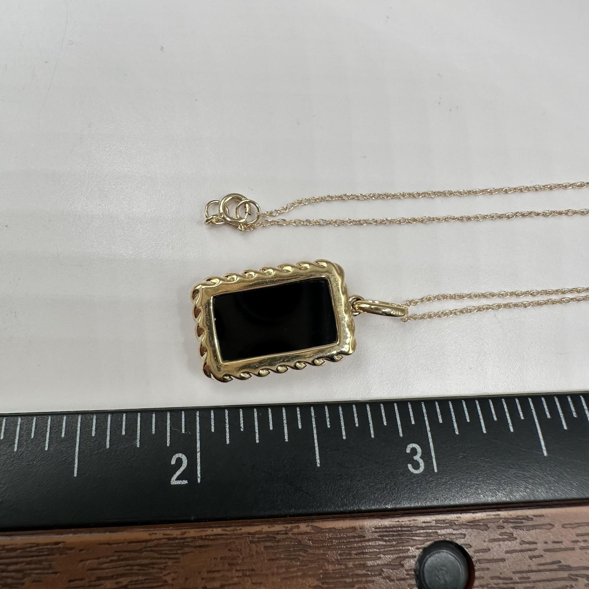 Black Onyx Diamond Necklace 10K Yellow Gold 0.06ctw 18in