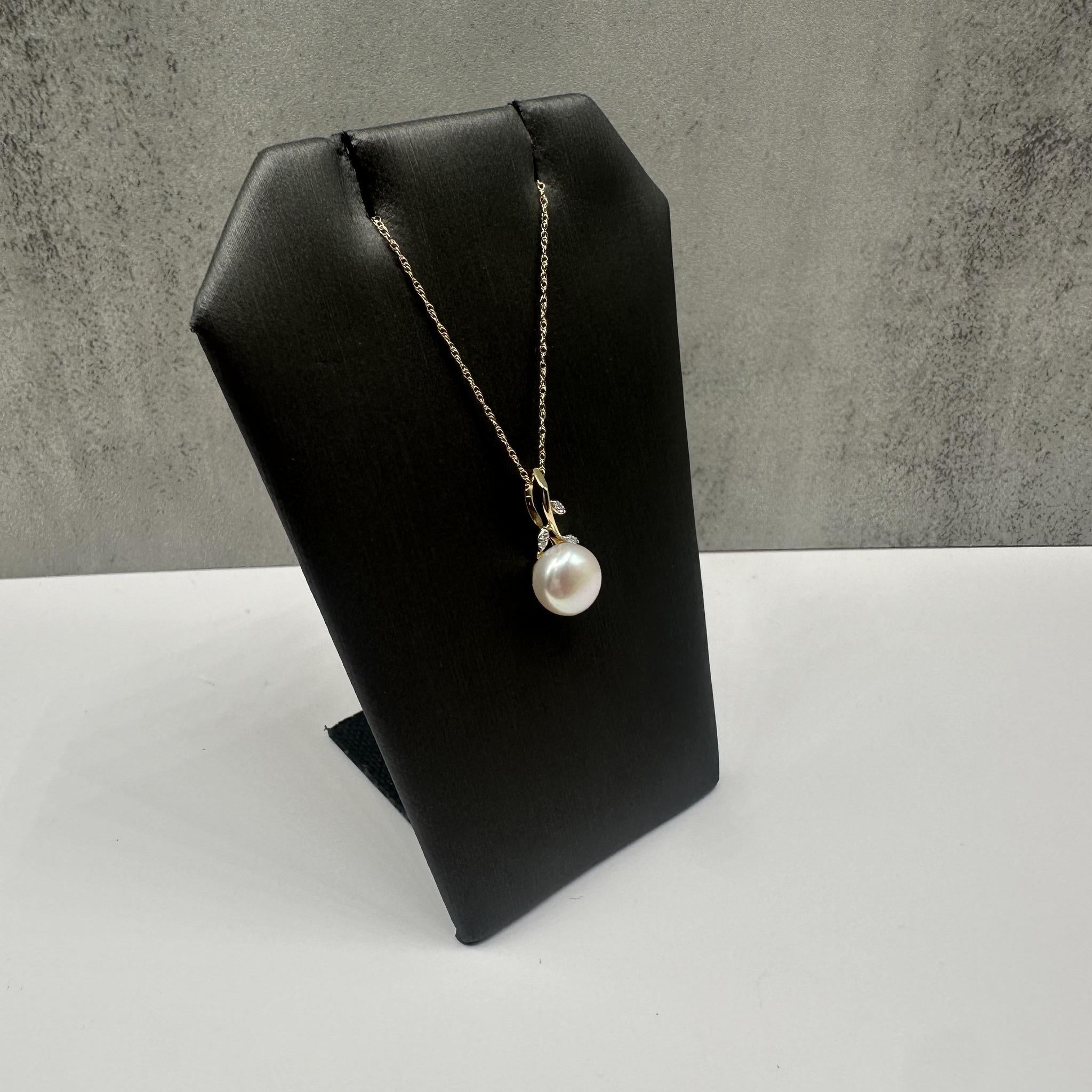 Pearl Diamond Necklace 10K Yellow Gold 8.3mm 0.03ctw New