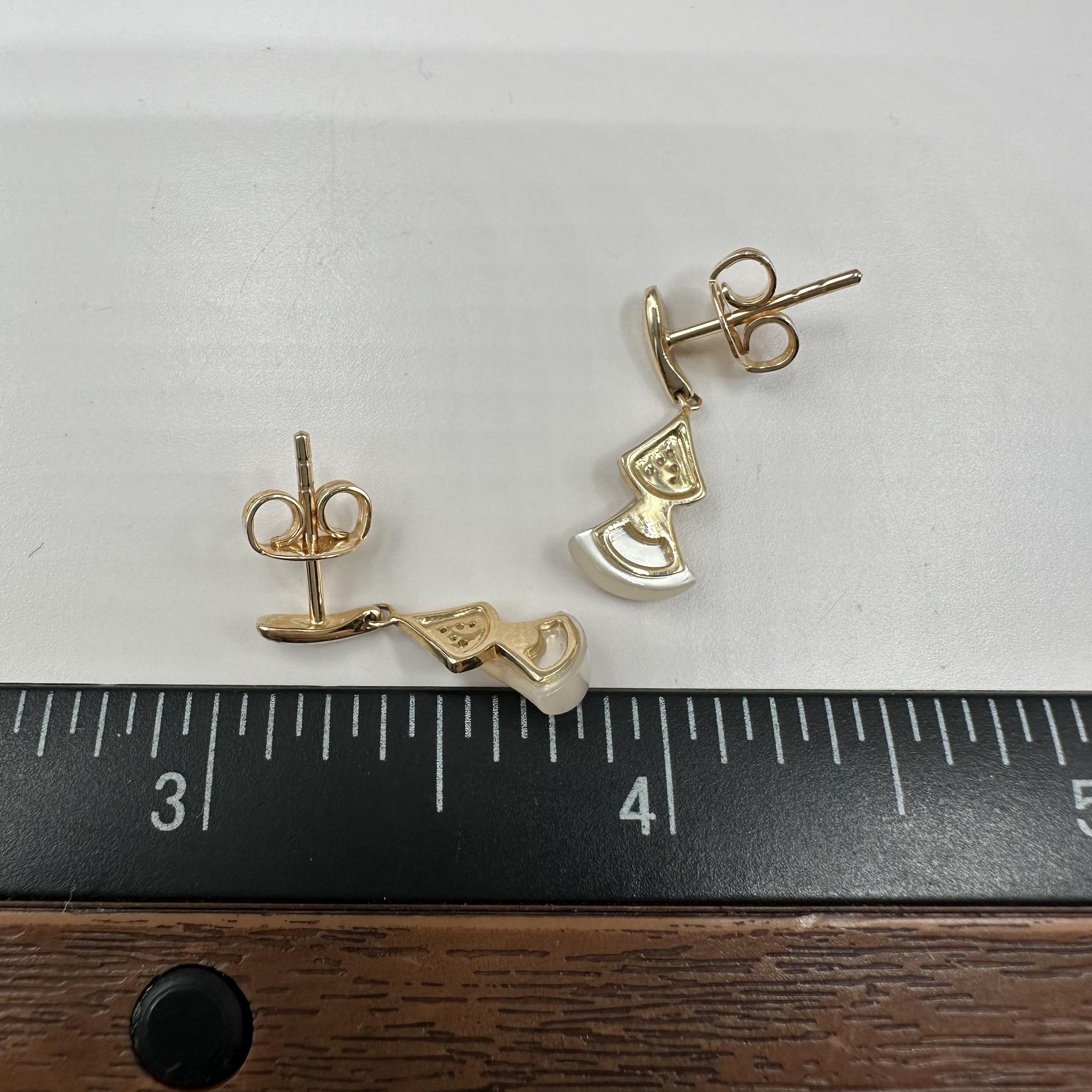 Mother of Pearl Diamond Dangle Earrings 14K Yellow Gold 0.10ctw