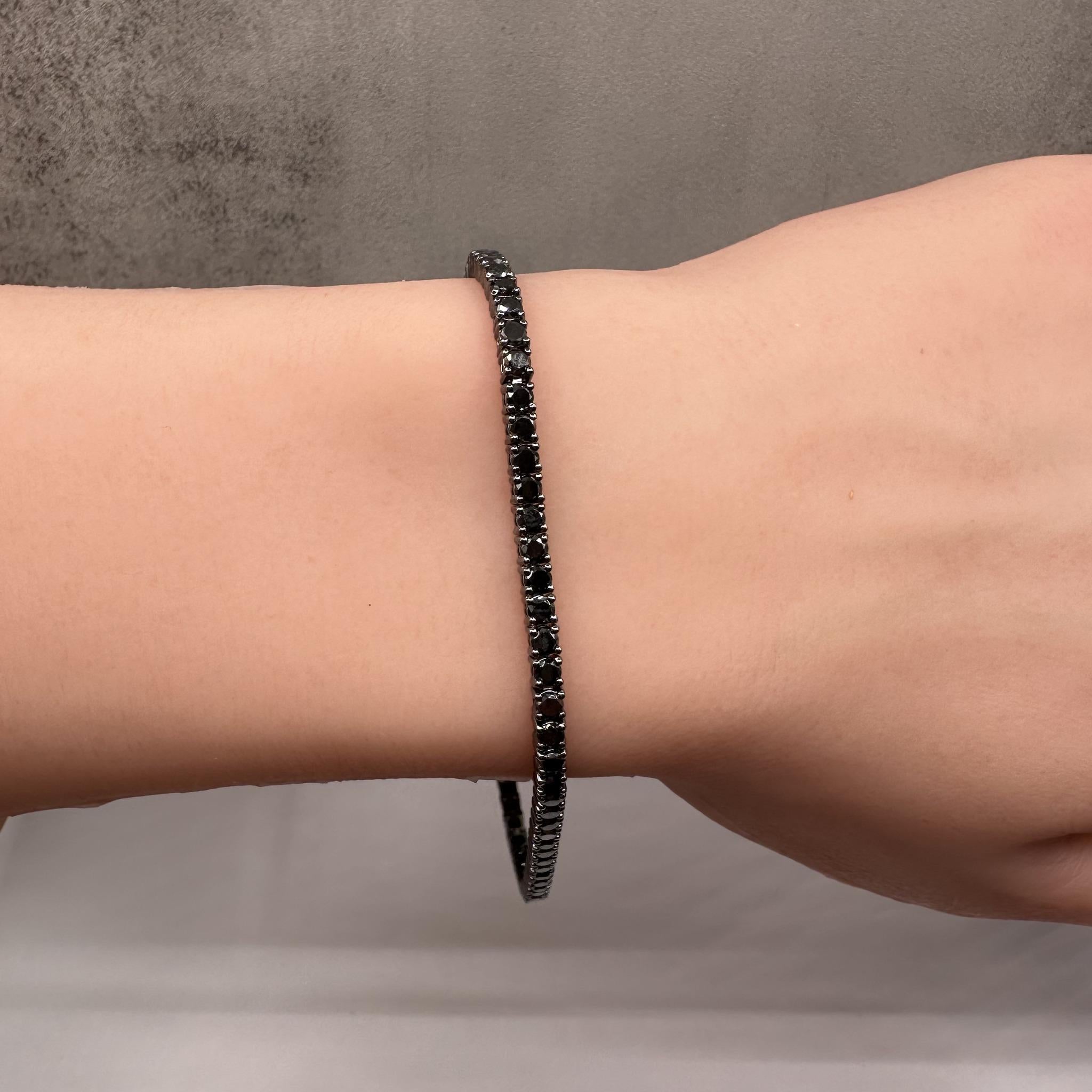 Black Diamond Tennis Bracelet in 14kt White Gold – 4.84ctw, 8in, New