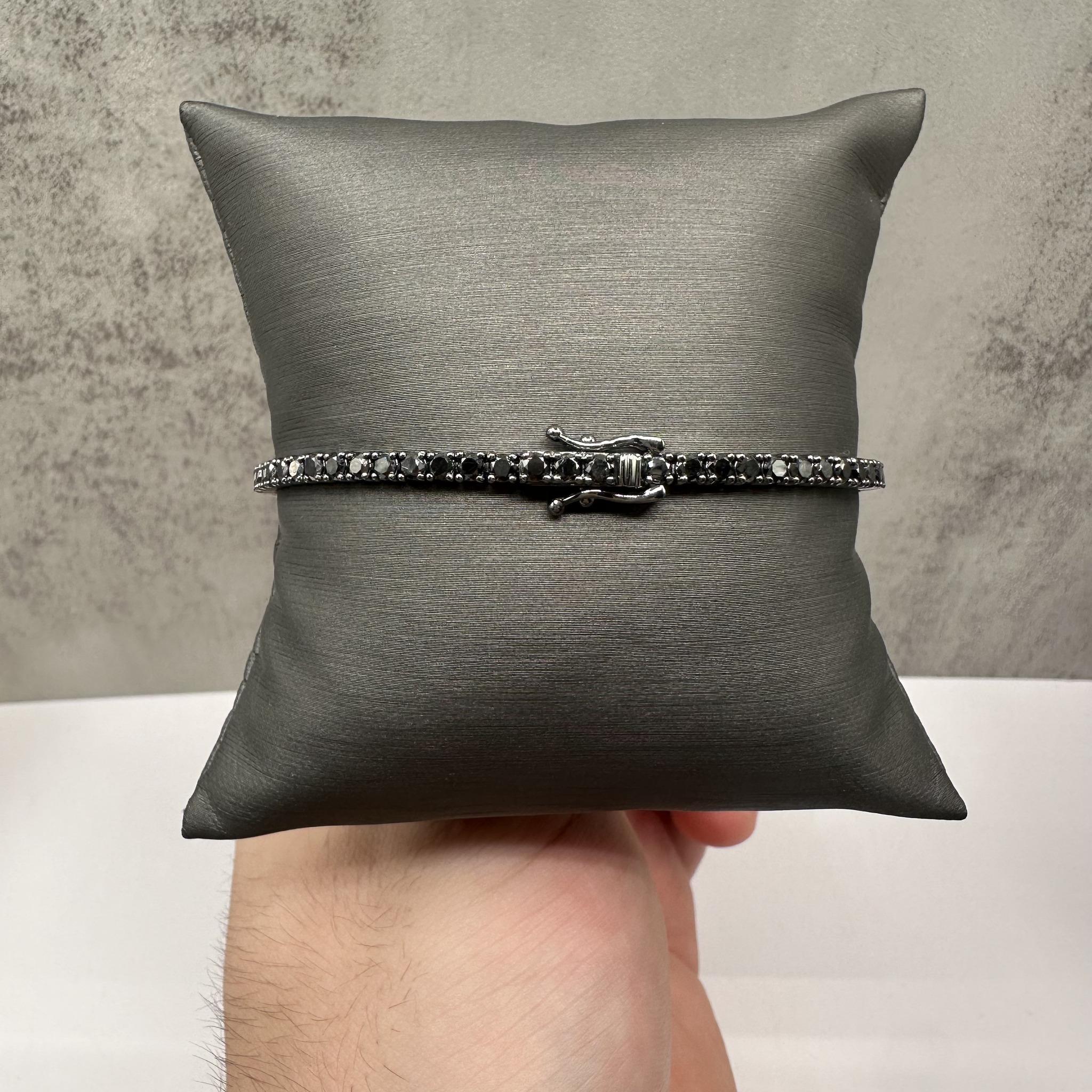 Black Diamond Tennis Bracelet in 14kt White Gold – 4.84ctw, 8in, New