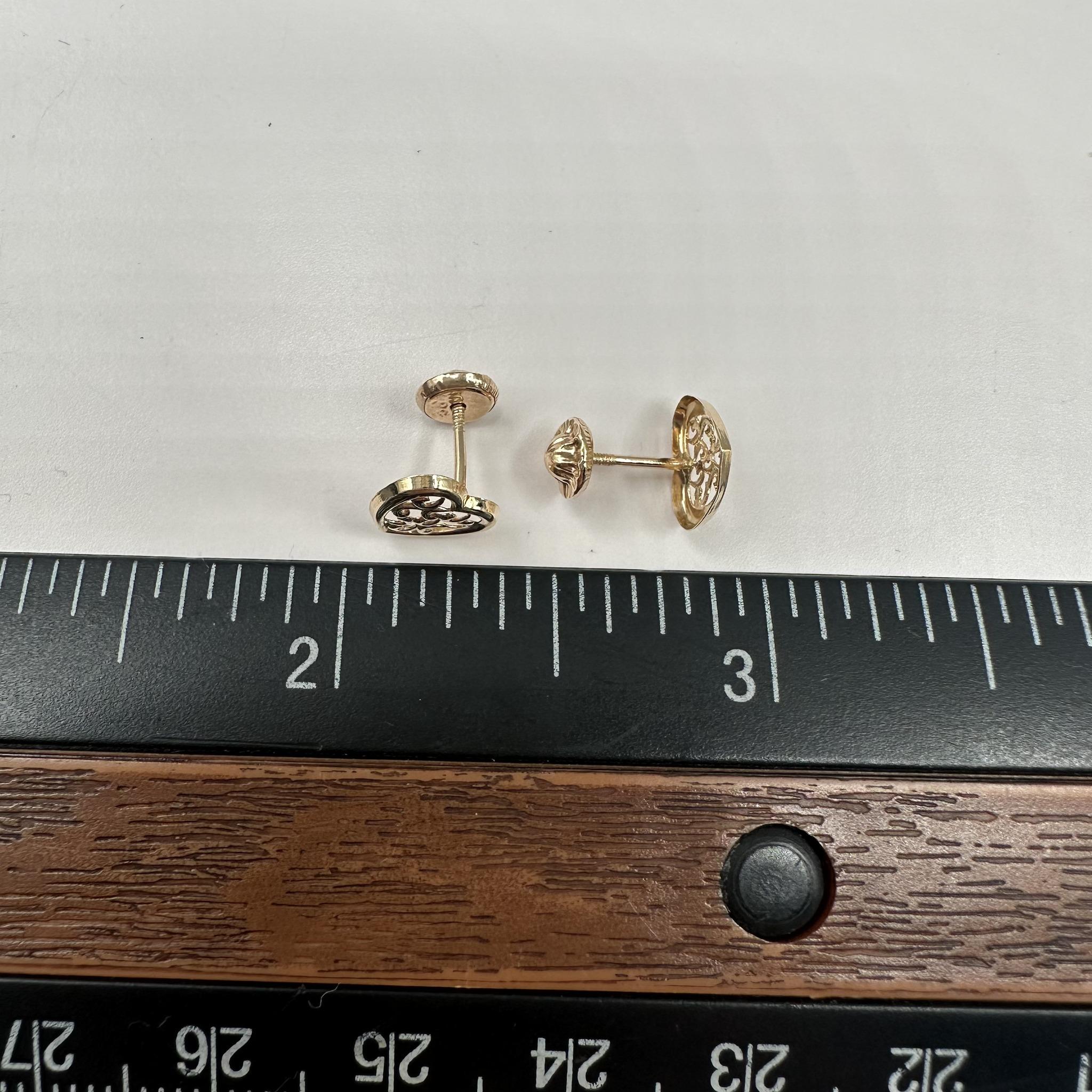 14K Yellow Gold Heart Earrings Kids Threaded Backs 0.4g New