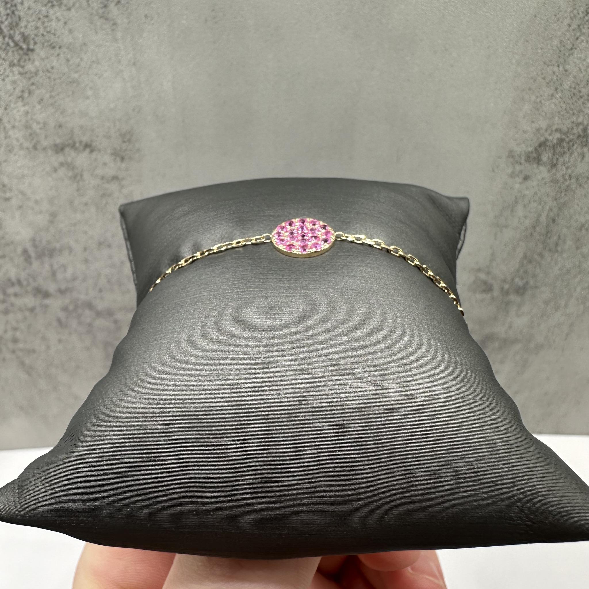 Pink Sapphire Disc Bracelet in 14kt Yellow Gold – 0.57ctw, 6.5in, New