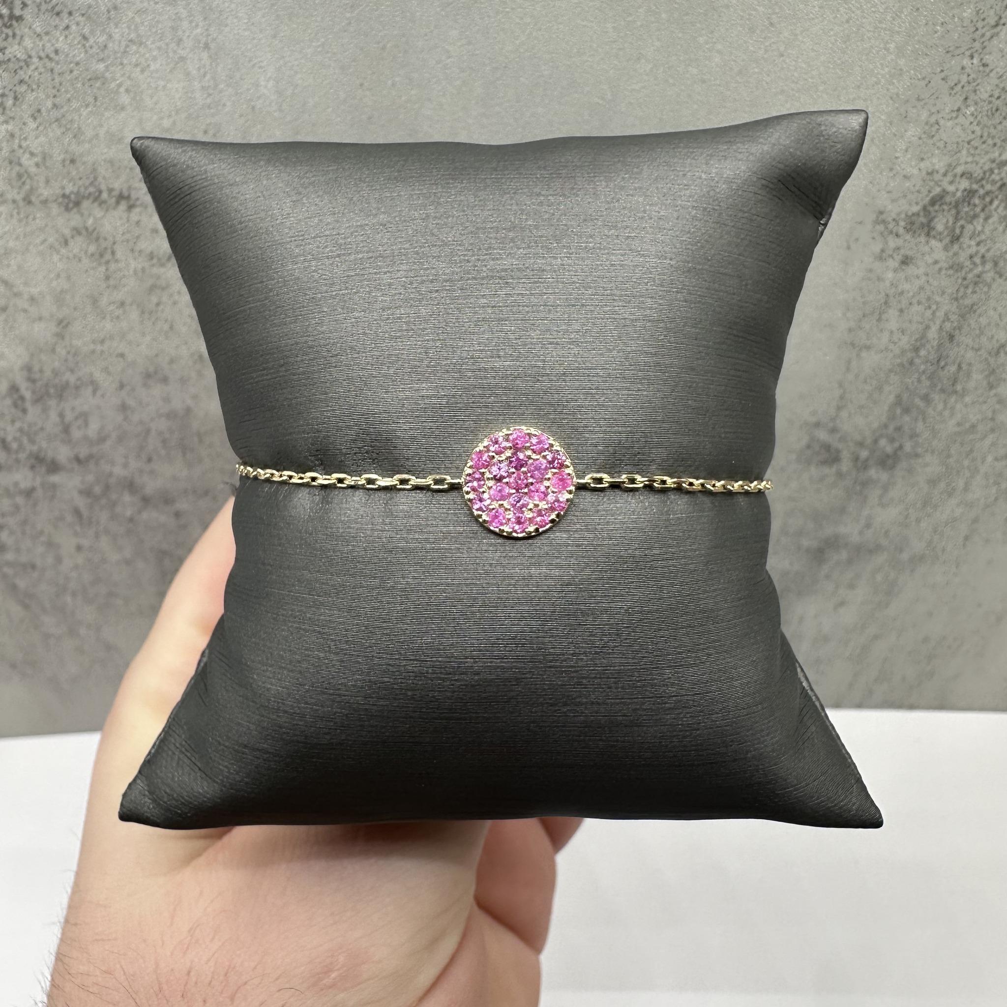 Pink Sapphire Disc Bracelet in 14kt Yellow Gold – 0.57ctw, 6.5in, New