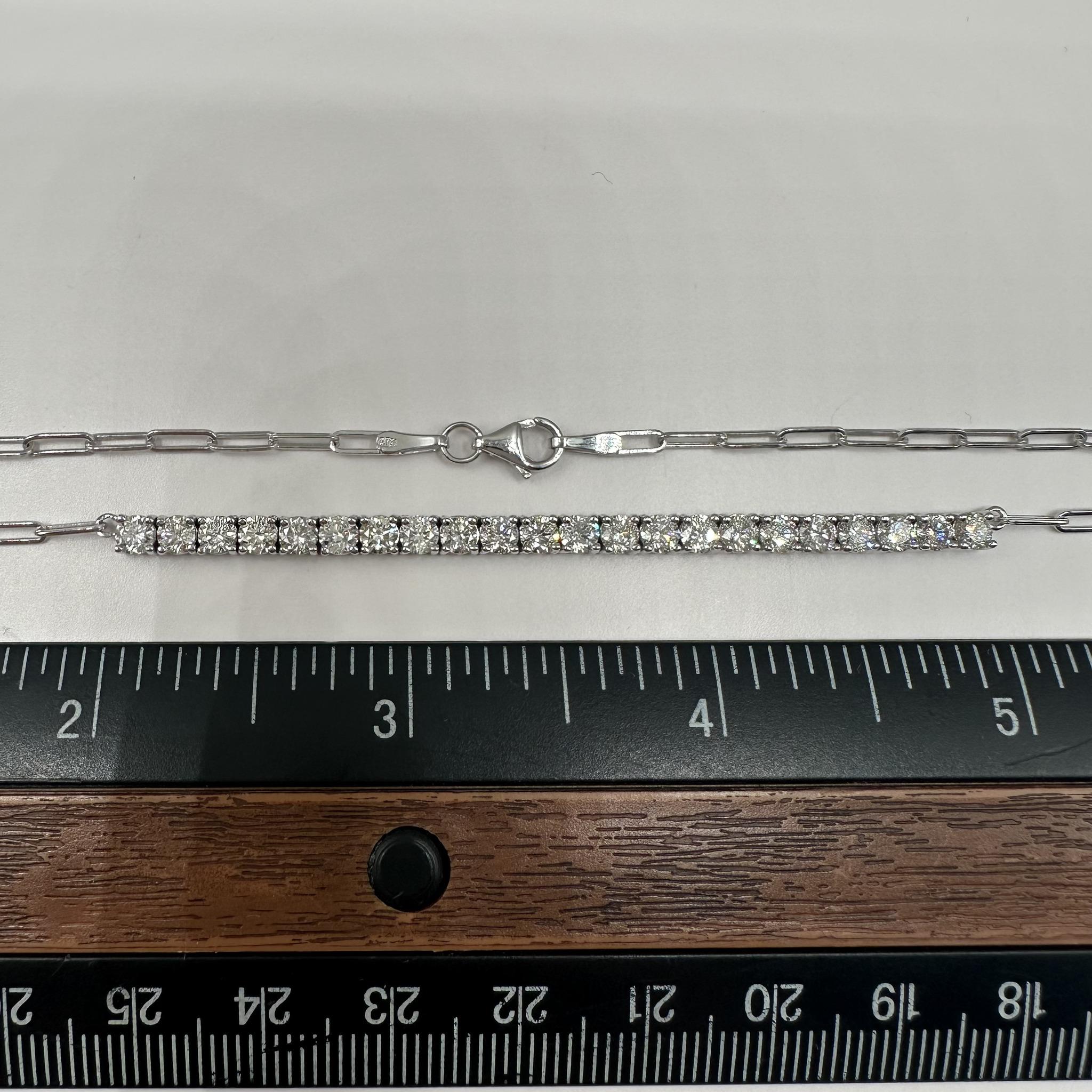 Diamond Tennis Link Necklace 14K White Gold 3ctw 19in New