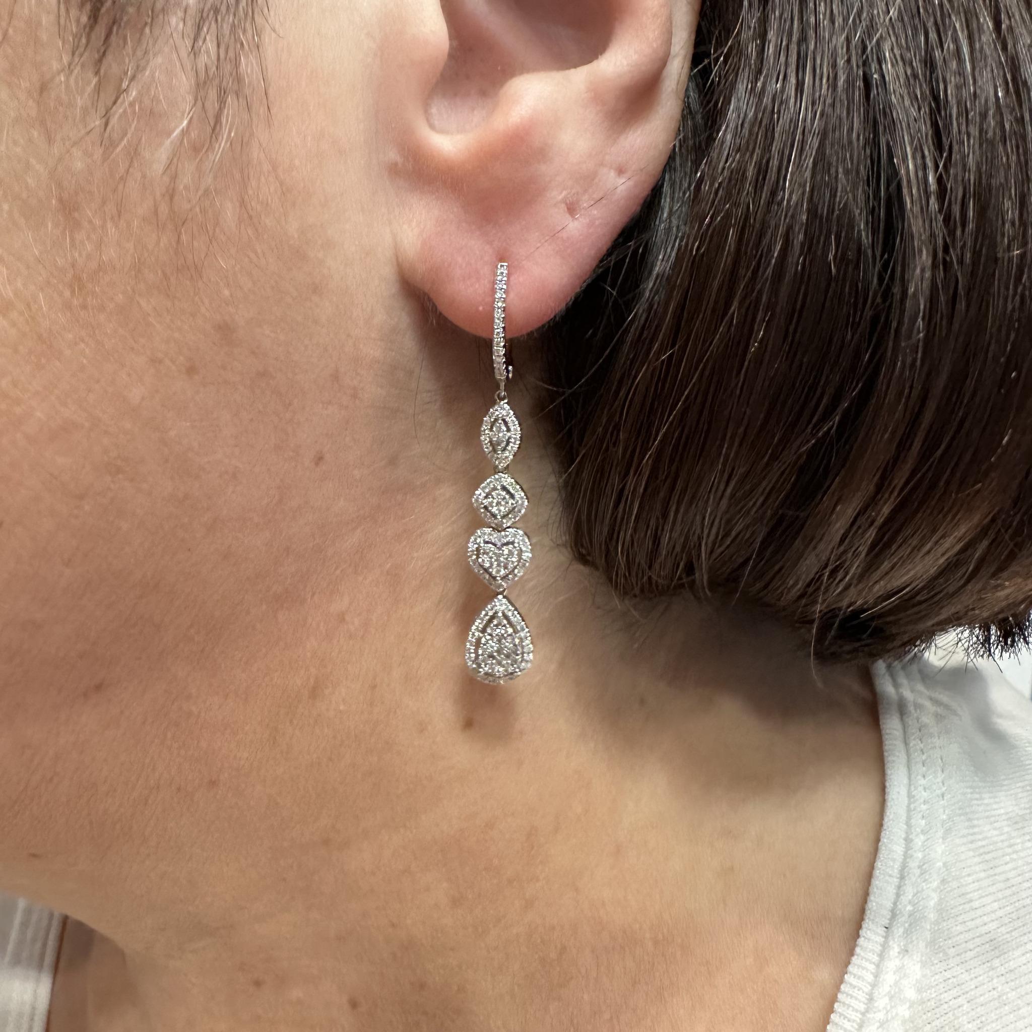 Diamond Multi Cluster Drop Earrings 10K White Gold 1.20ctw New