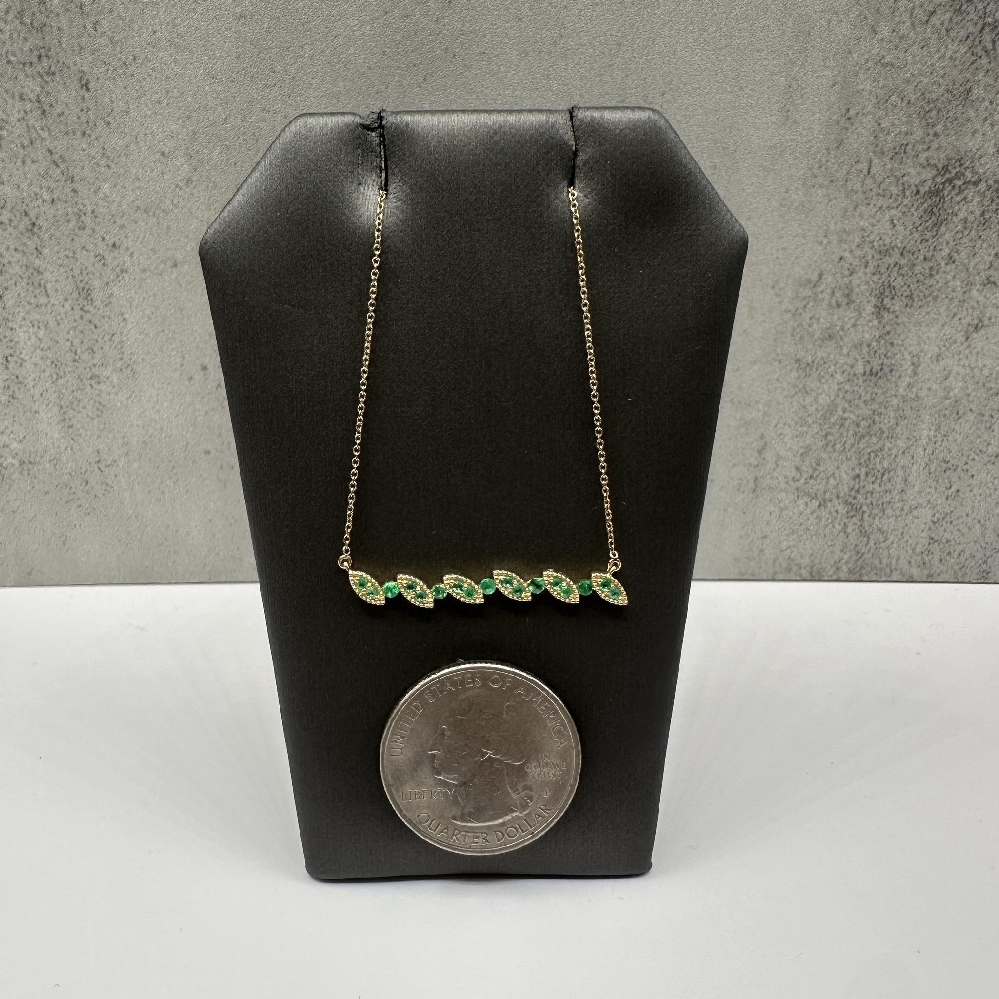 Green Emerald Bar Necklace 10K Yellow Gold New