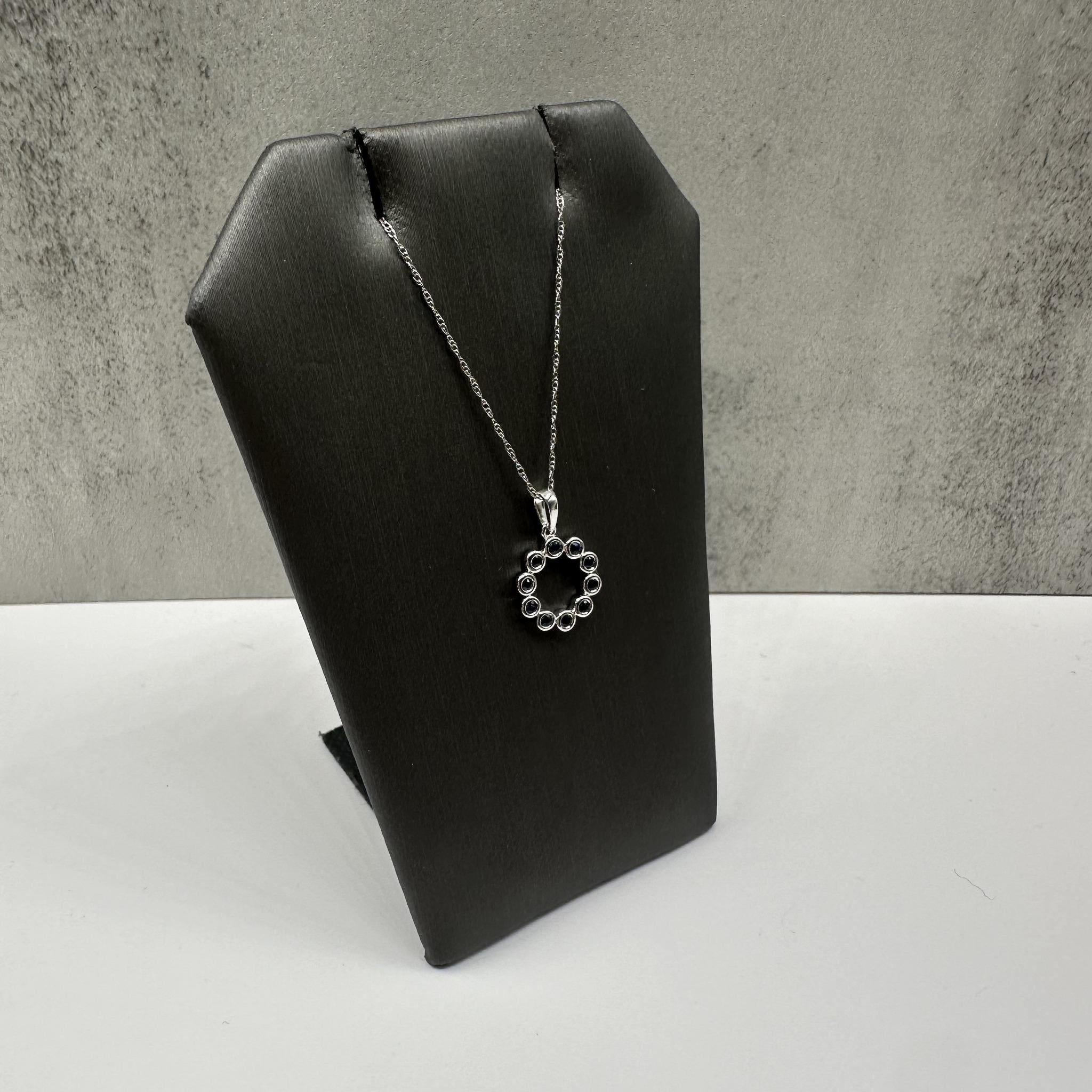 Bezel Set Blue Sapphire Necklace 10K White Gold 18in New