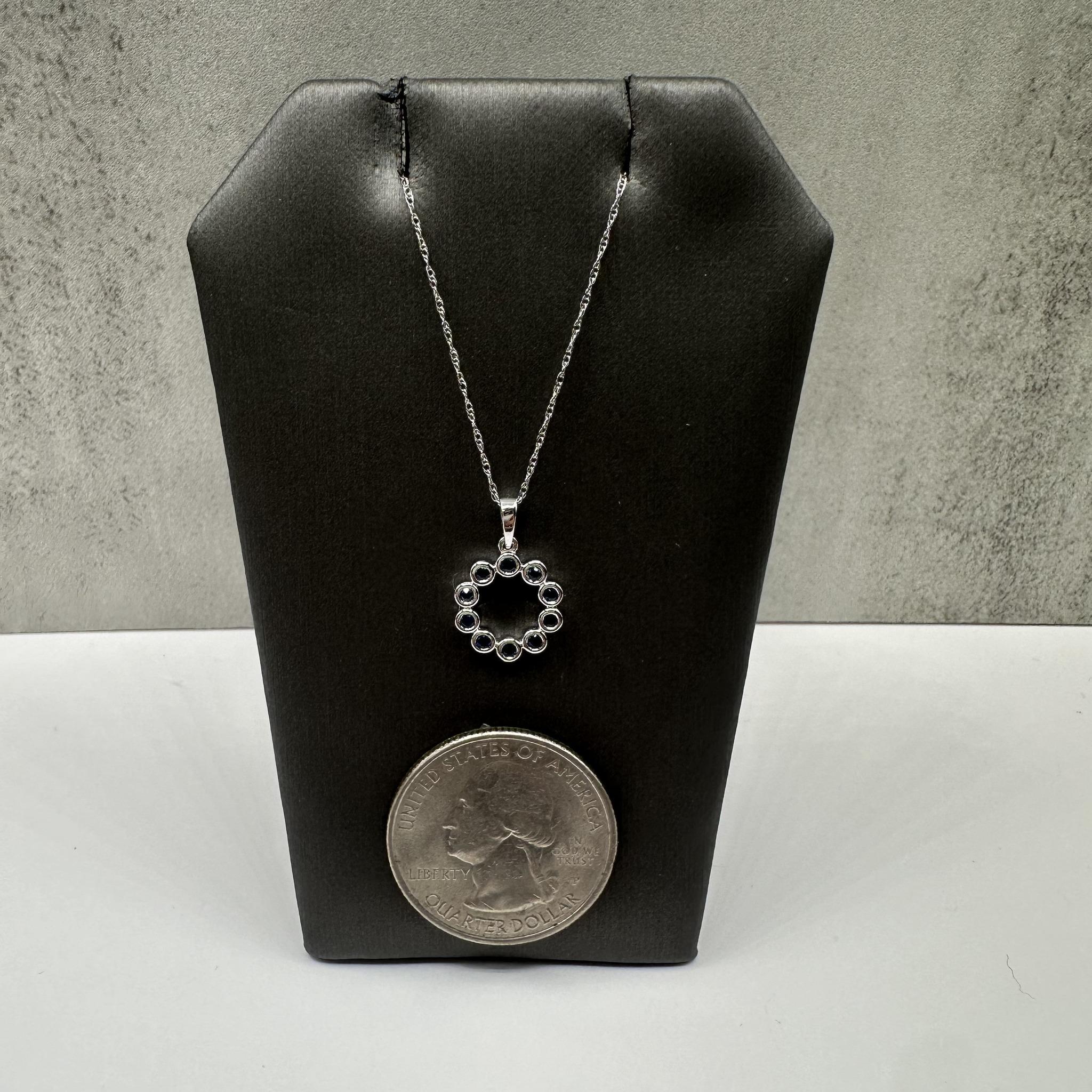 Bezel Set Blue Sapphire Necklace 10K White Gold 18in New