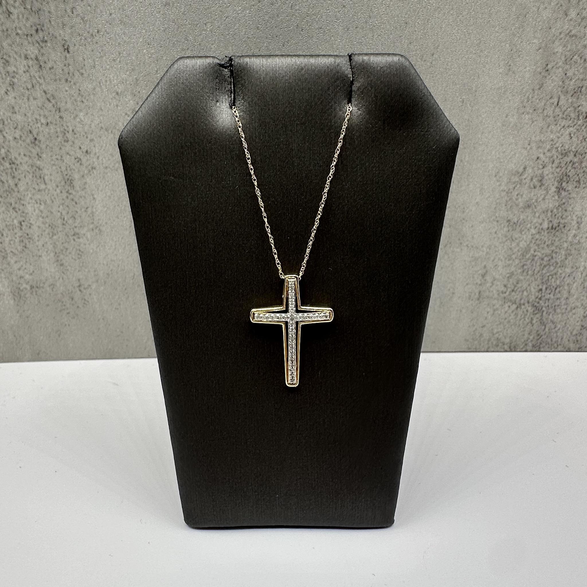 Diamond Cross Necklace in 10kt Yellow Gold – 0.12ctw, 18in, New