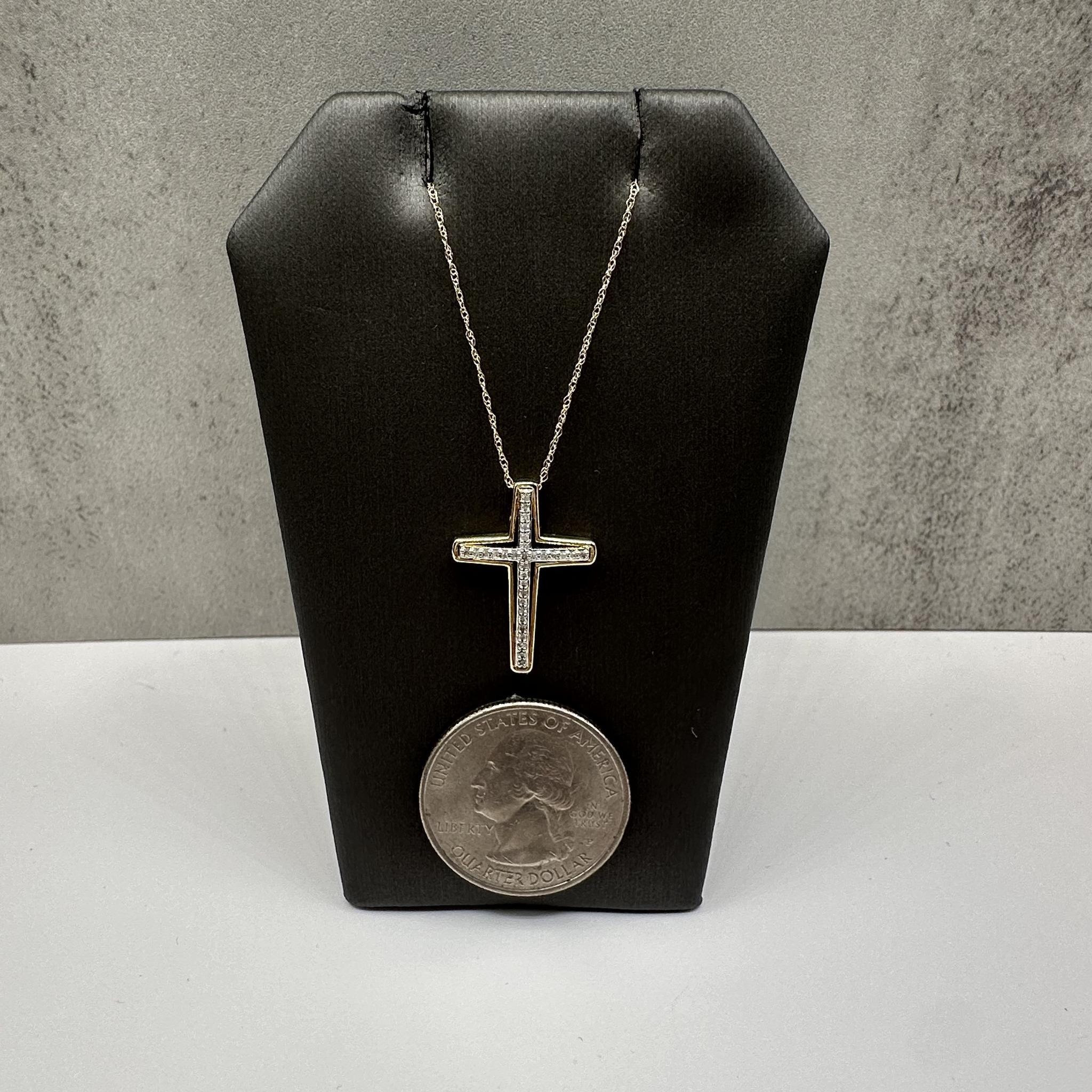 Diamond Cross Necklace in 10kt Yellow Gold – 0.12ctw, 18in, New