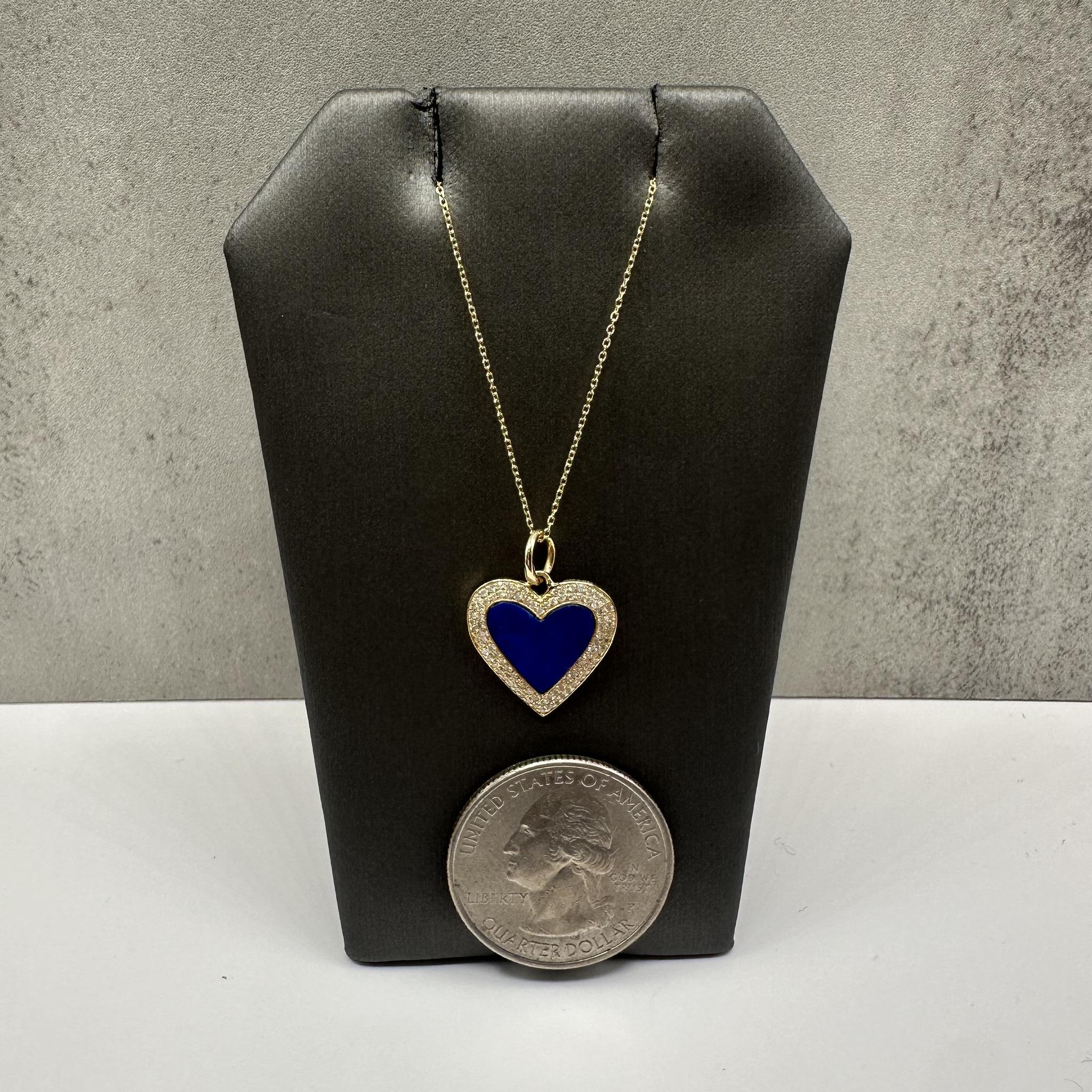 Diamond Lapis Heart Pendant Necklace 14K Yellow Gold 18in New