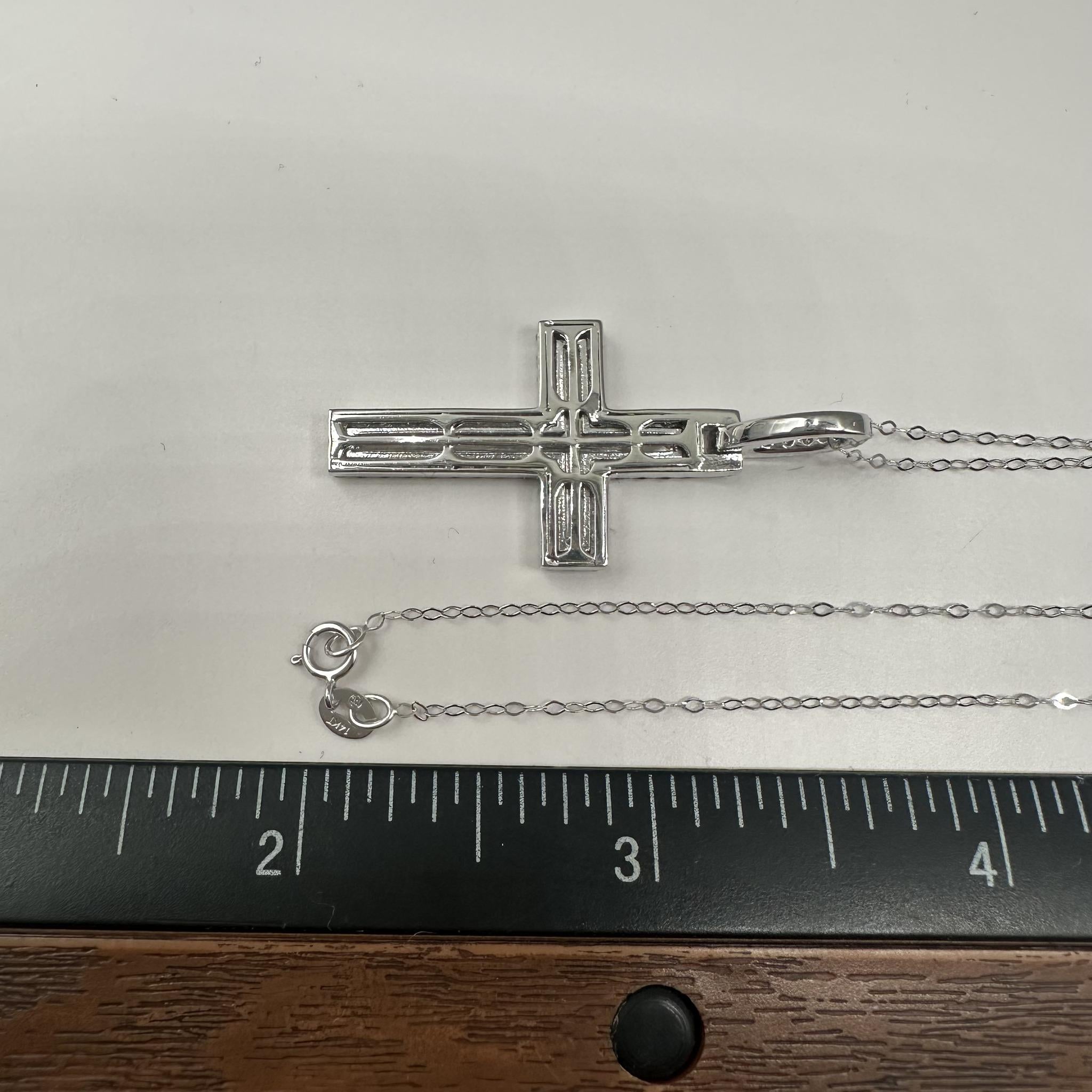 Diamond Cross Pendant Necklace 14K White Gold 1.20ctw 18in New
