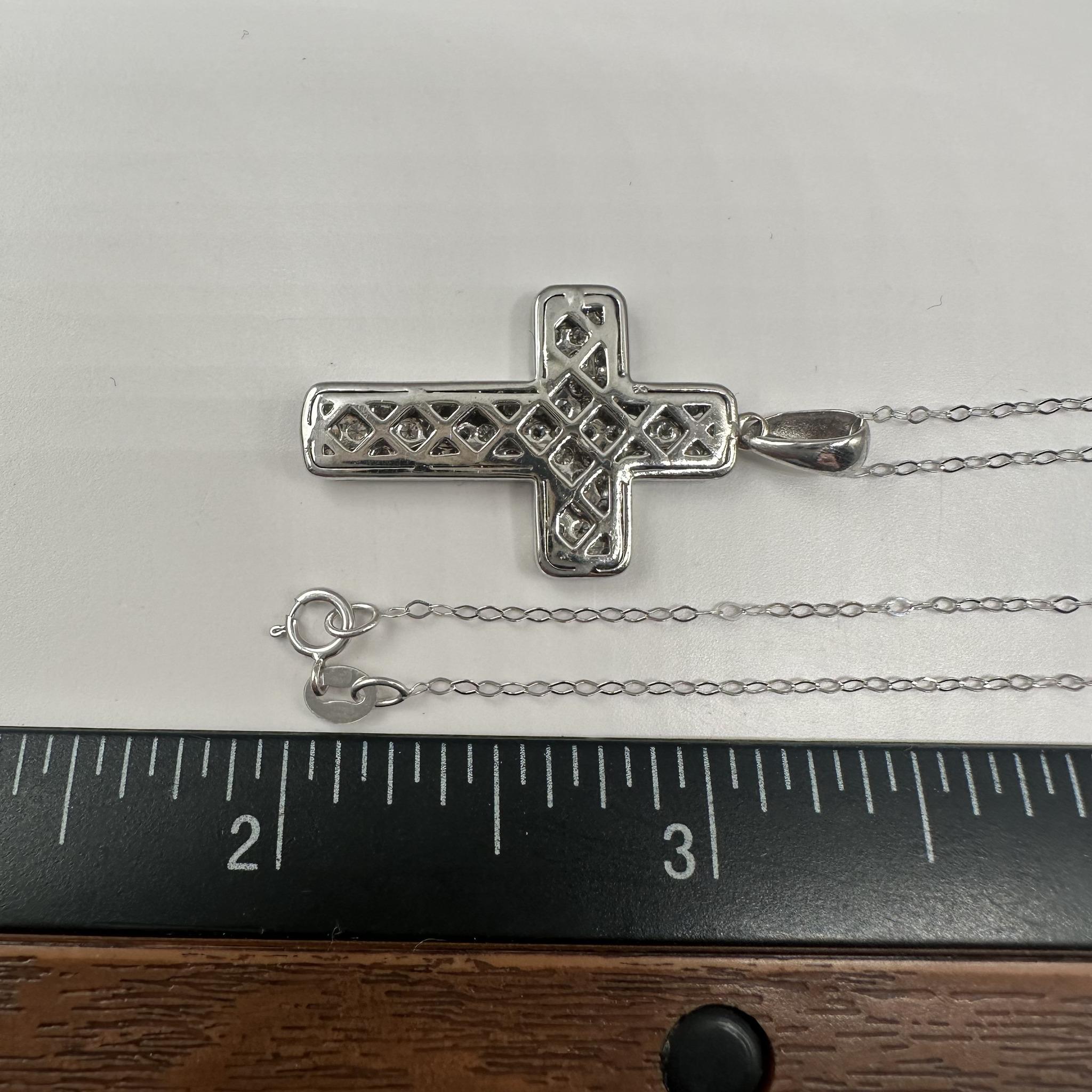 Pavé Natural Diamond Cross Necklace in 14kt White Gold – 1.03ctw, 18in, New