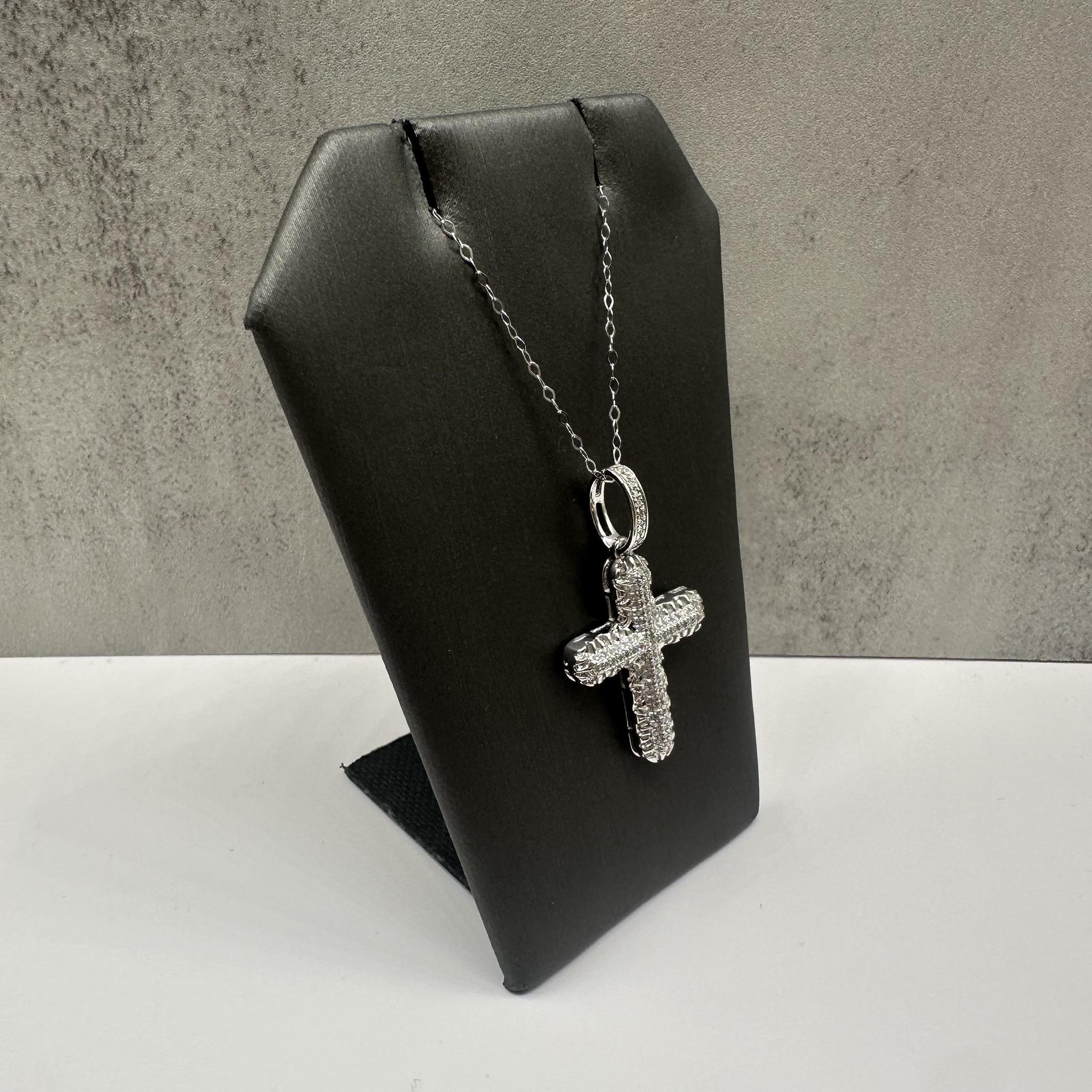 Diamond Cross Pendant Necklace 14K White Gold 0.24ctw 18in New