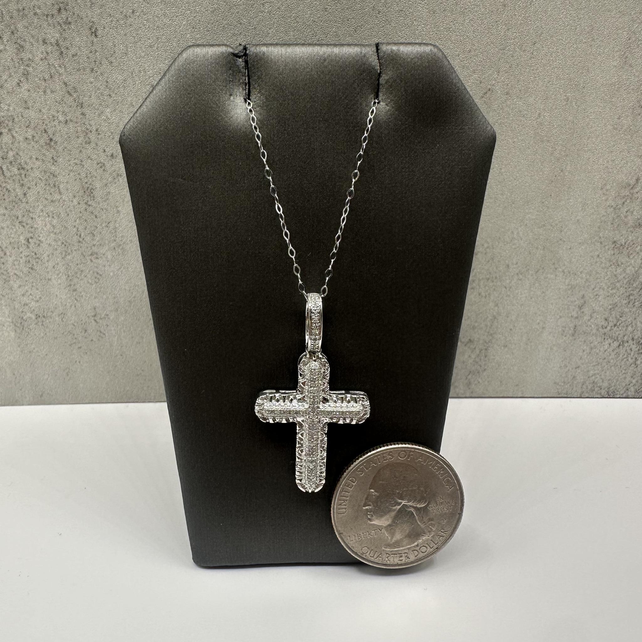 Diamond Cross Pendant Necklace 14K White Gold 0.24ctw 18in New