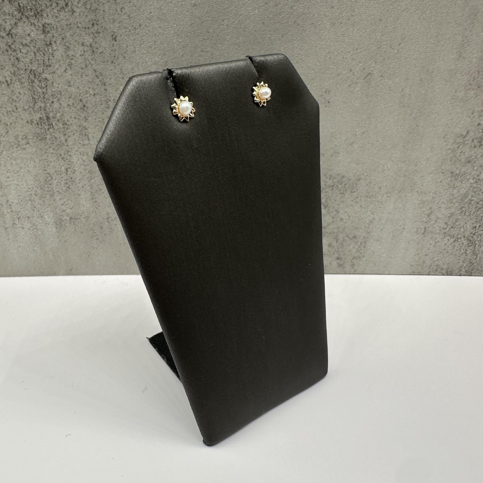 Pearl Earrings 14K Yellow Gold Kids 3mm New