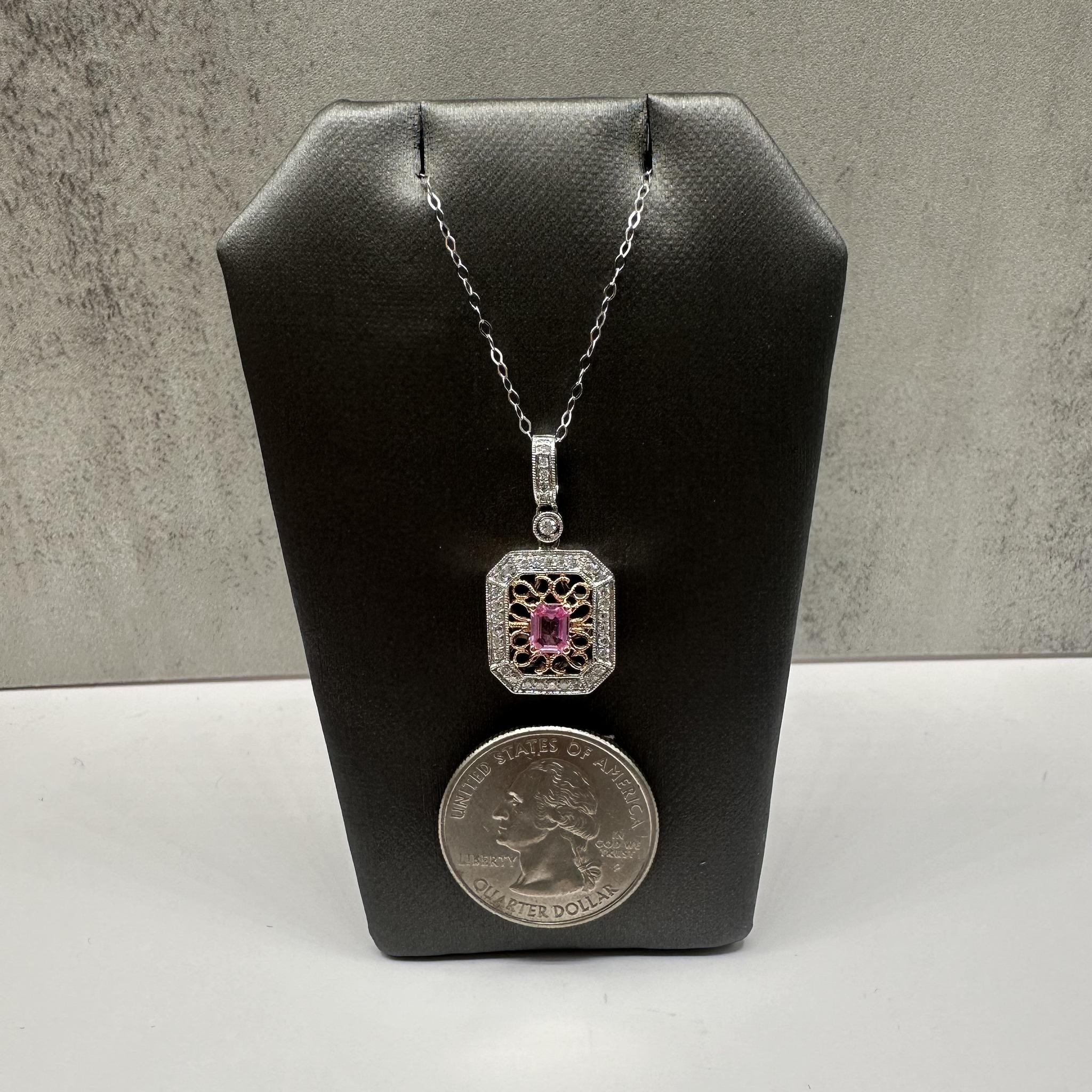 Pink Sapphire Diamond Necklace 14K White Gold 18in Pre Loved