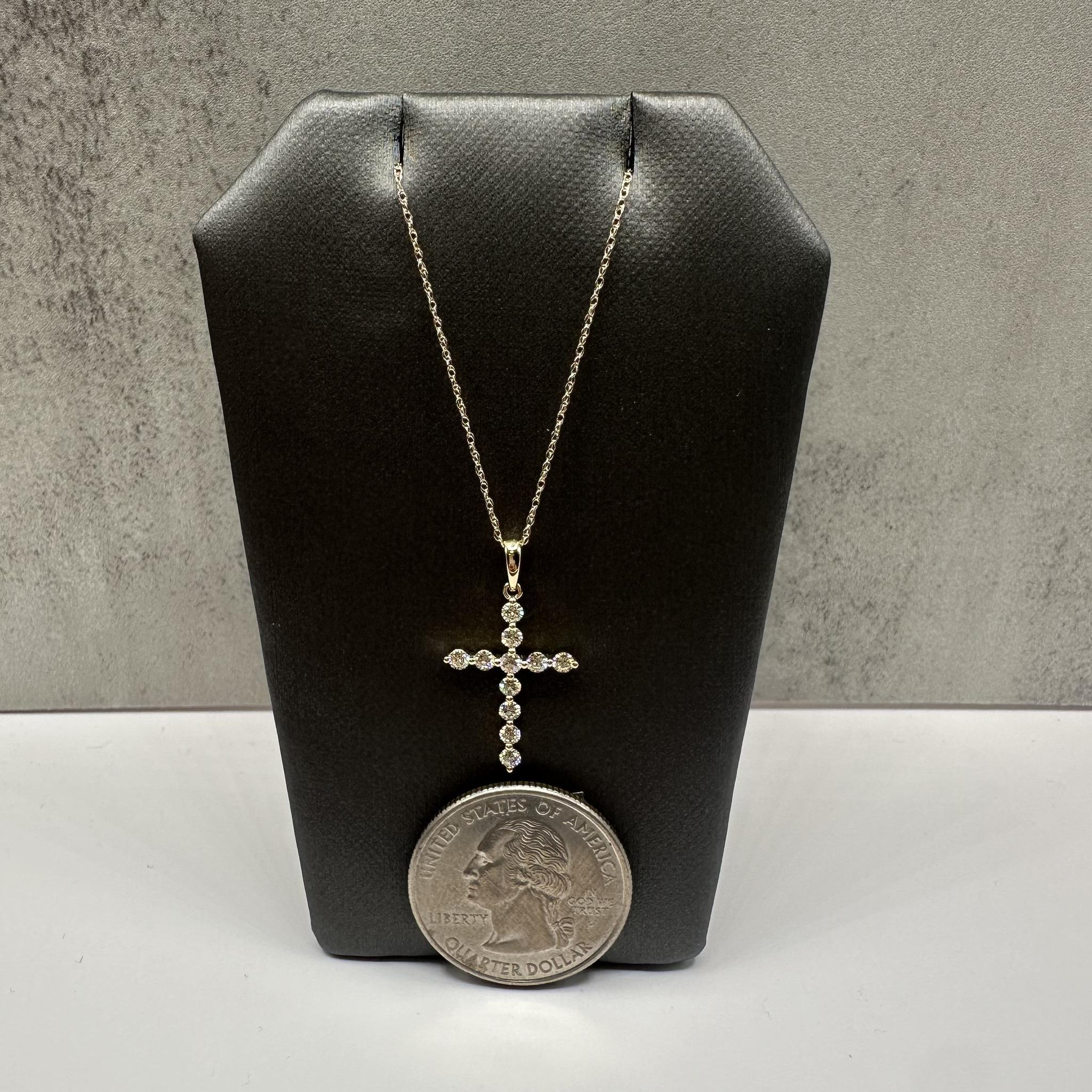 Natural Diamond Cross Necklace 10K Yellow Gold 0.45ctw 18in New
