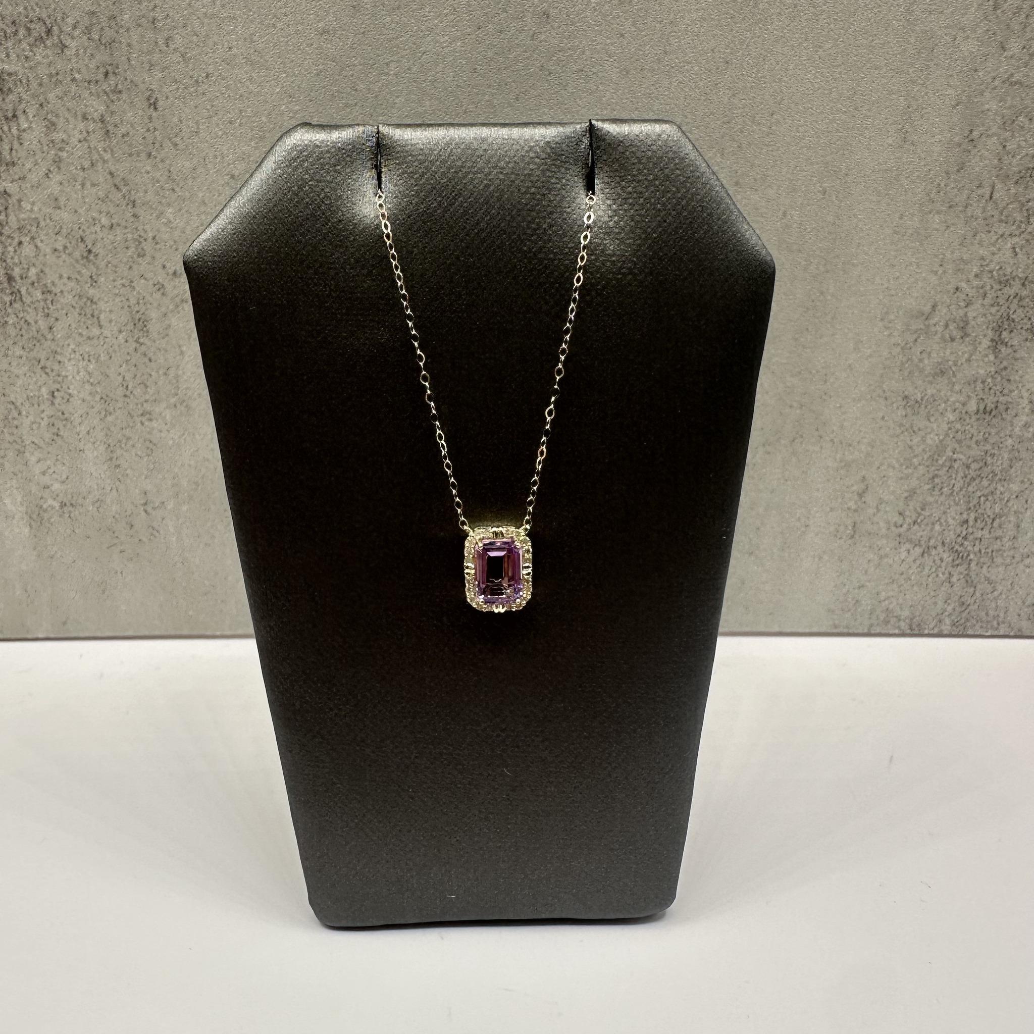 Emerald Cut Amethyst Diamond Necklace 10K Yellow Gold 18.25in New