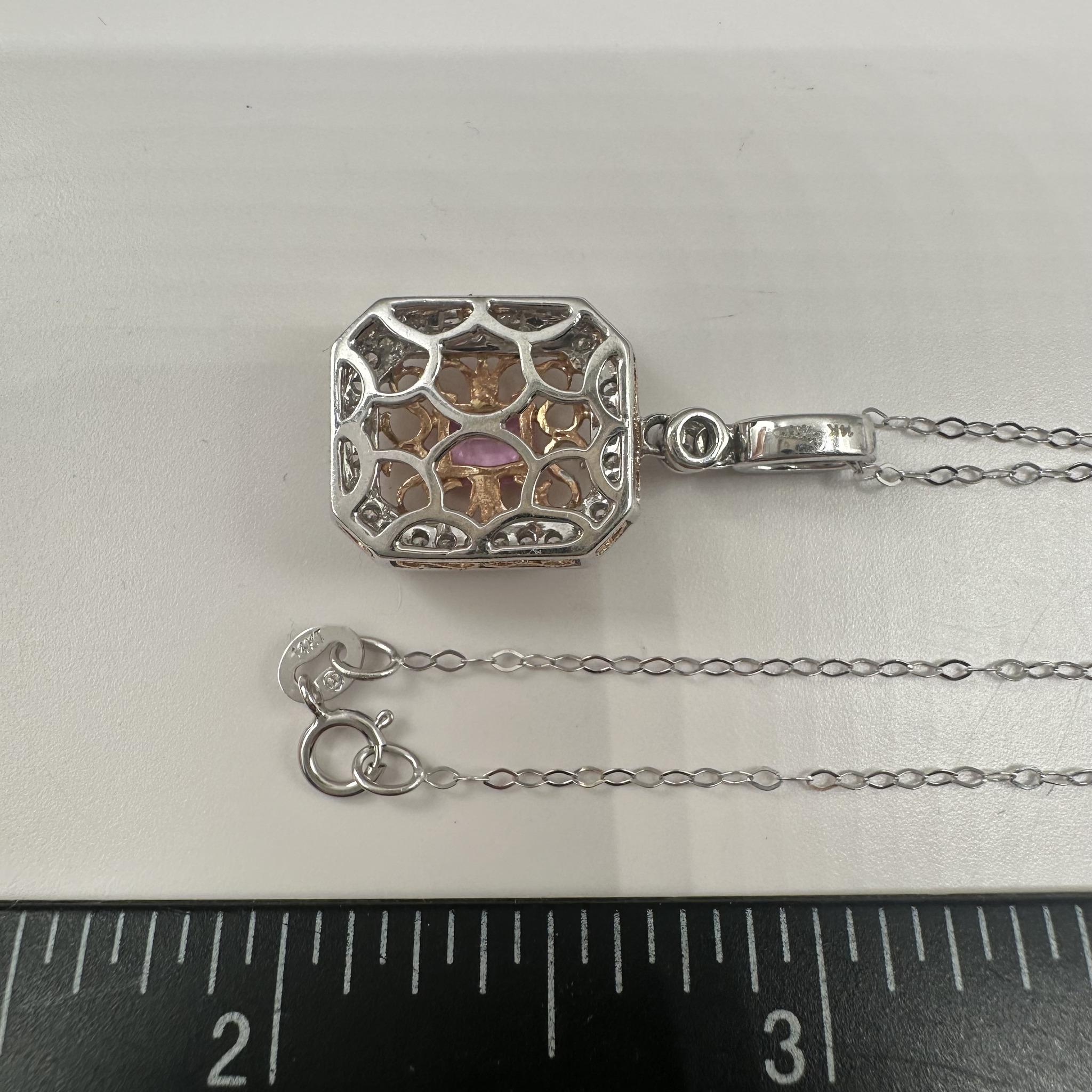 Pink Sapphire Diamond Necklace 14K White Gold 18in Pre Loved