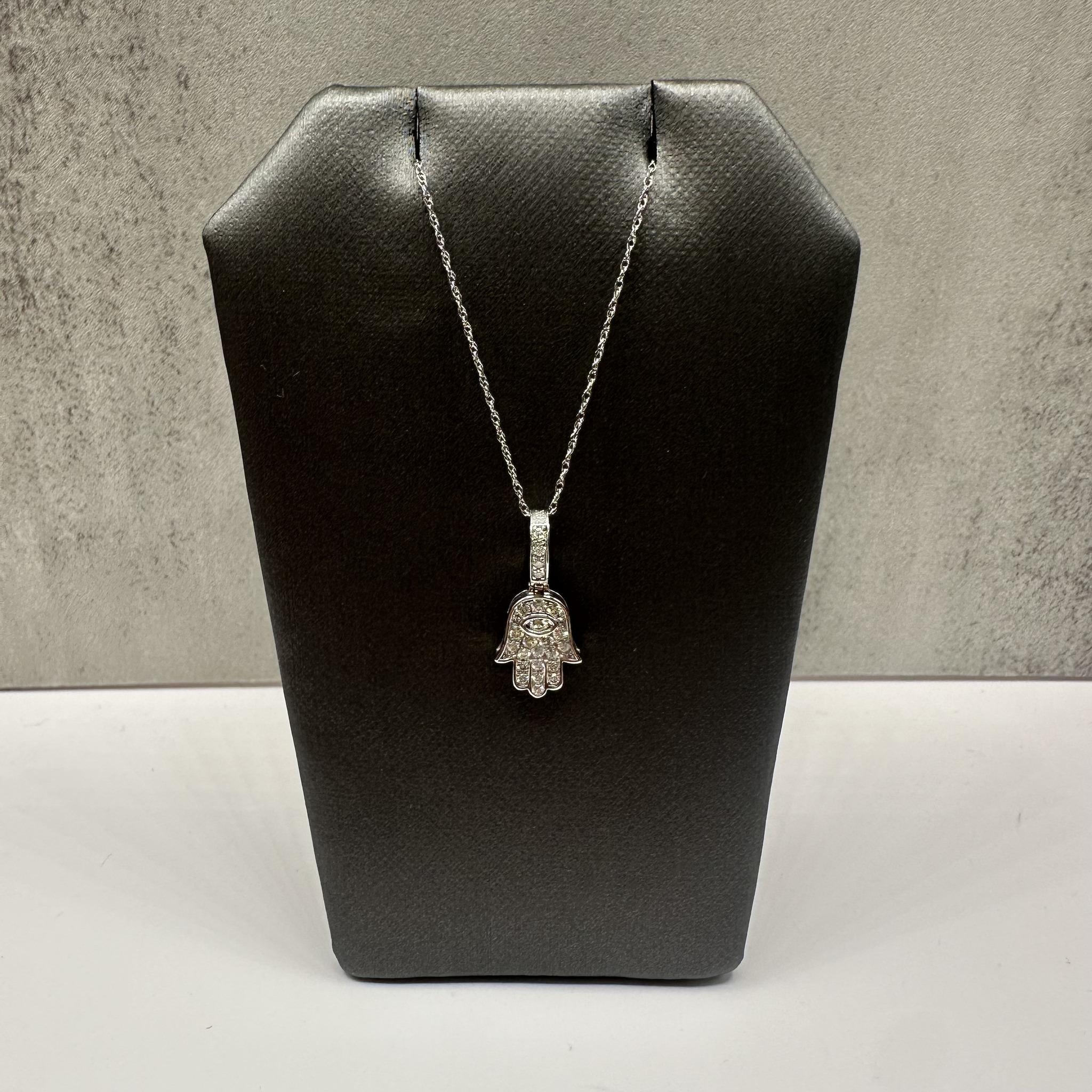 Diamond Hamsa Necklace 10K White Gold 0.25ctw 18in New
