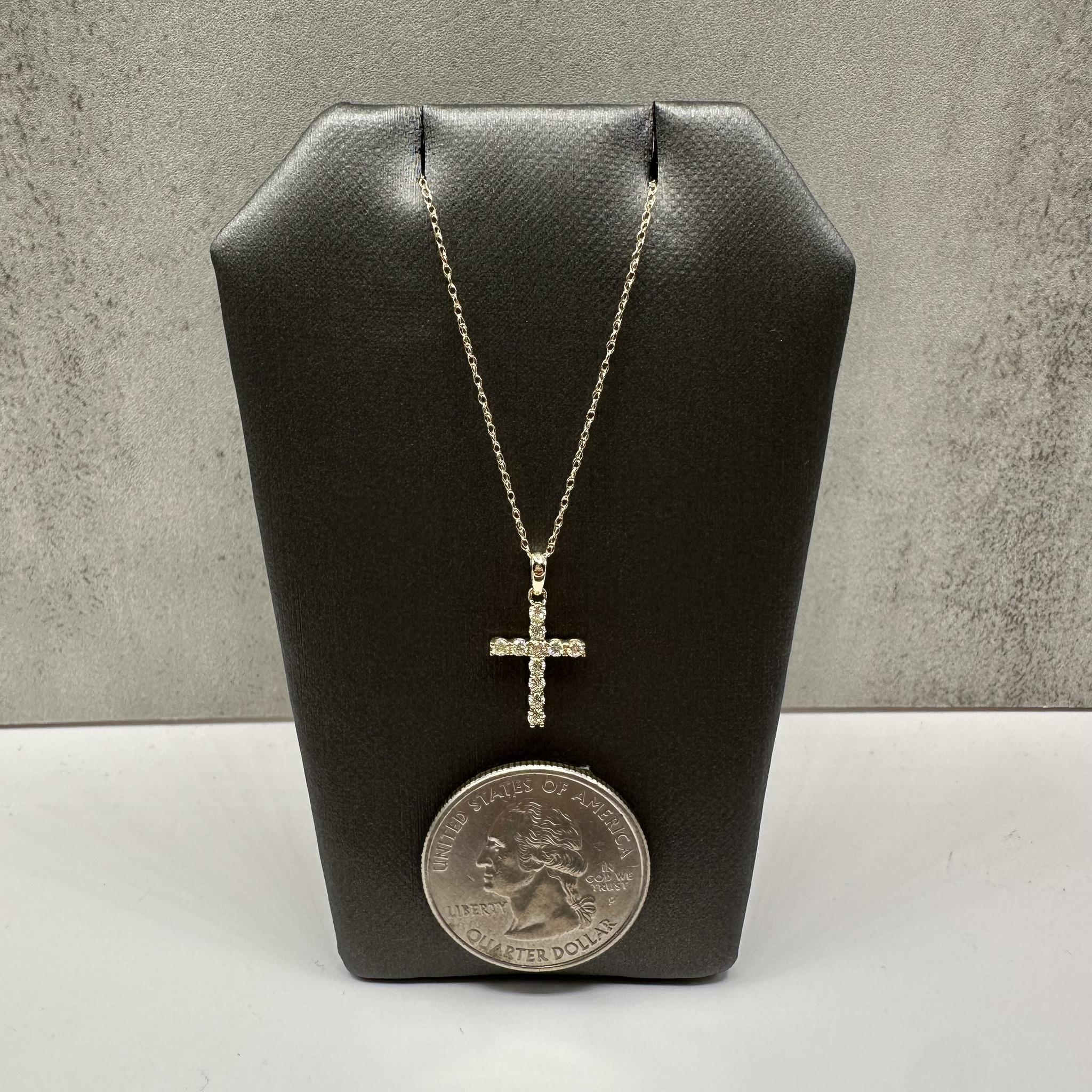 Natural Diamond Cross Necklace 10K Yellow Gold 0.20ctw 18in New