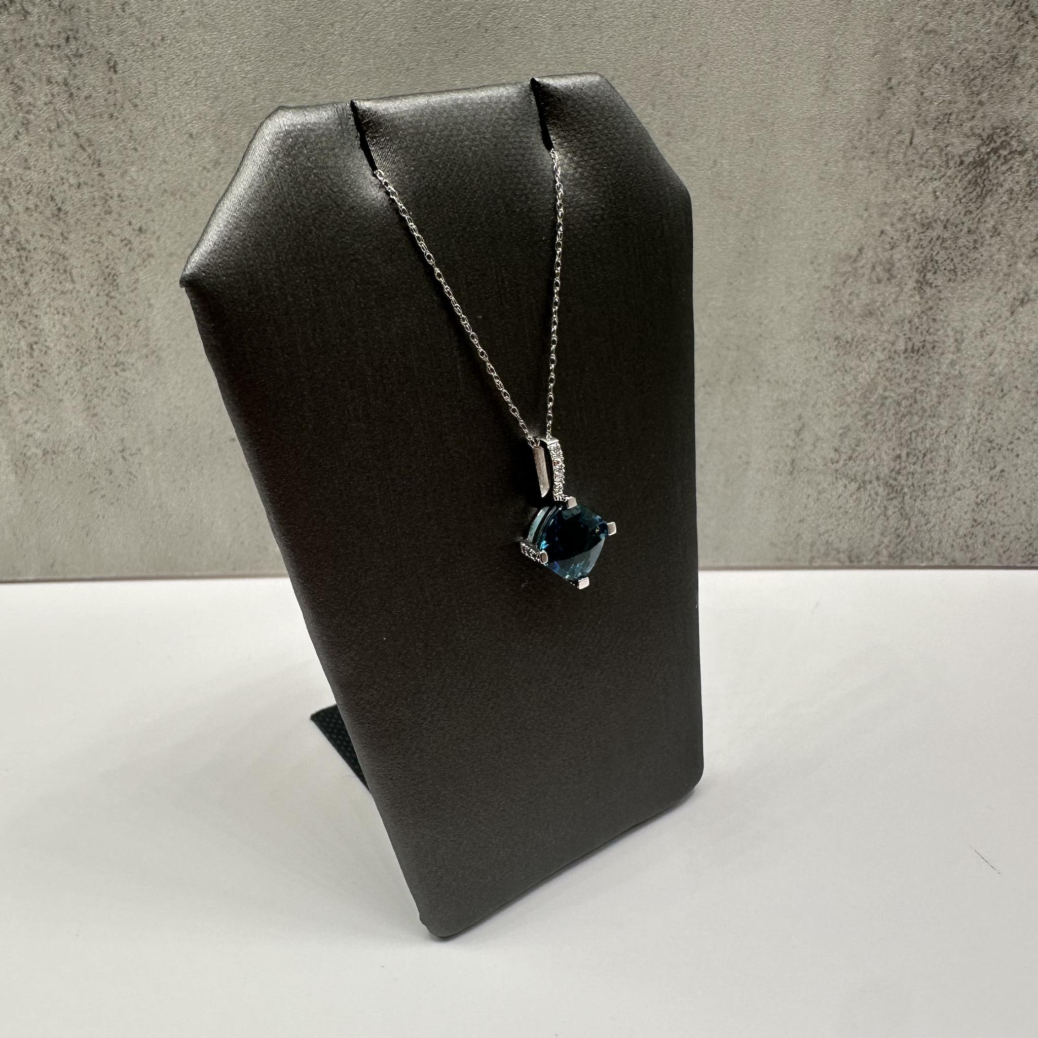 London Blue Topaz Diamond Necklace 10K White Gold 18in New