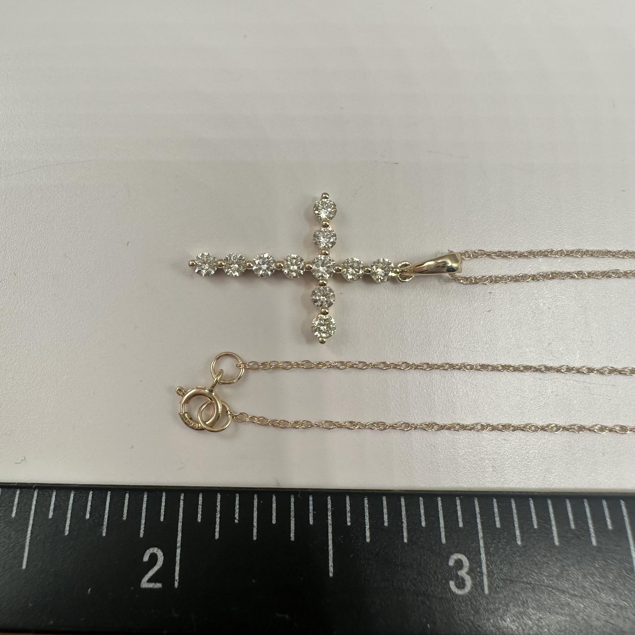 Natural Diamond Cross Necklace 10K Yellow Gold 0.45ctw 18in New