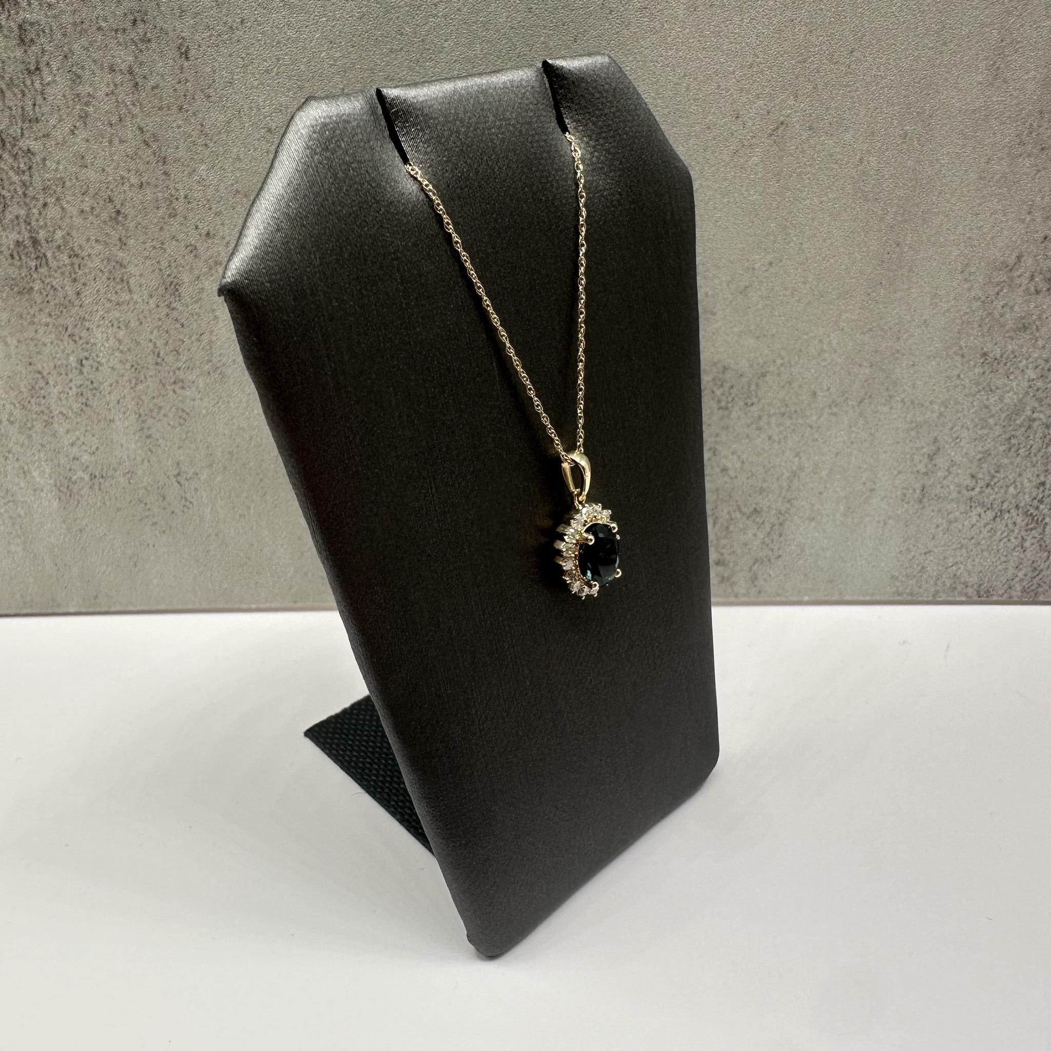 London Blue Topaz Diamond Necklace 10K Yellow Gold 18in New