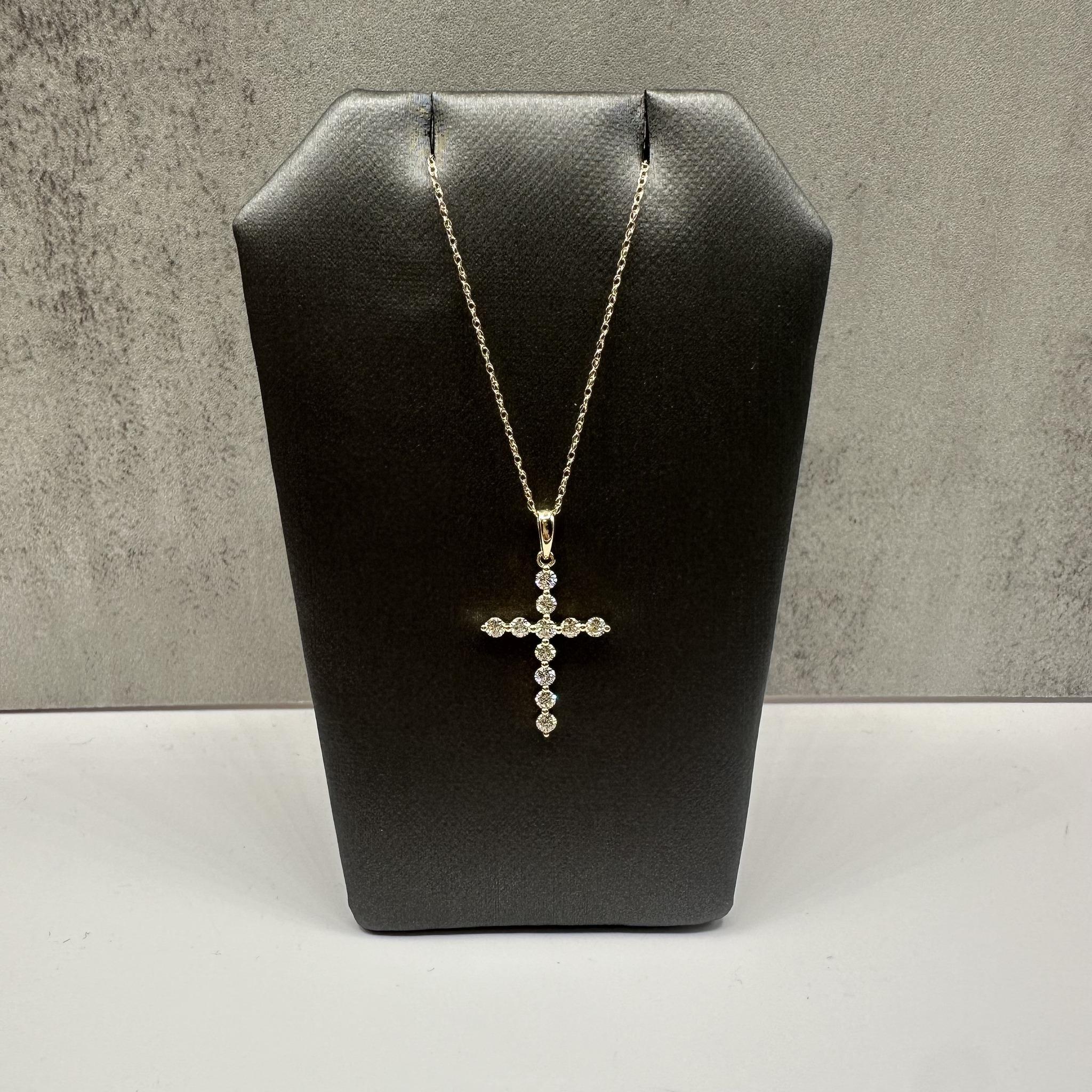 Natural Diamond Cross Necklace 10K Yellow Gold 0.45ctw 18in New
