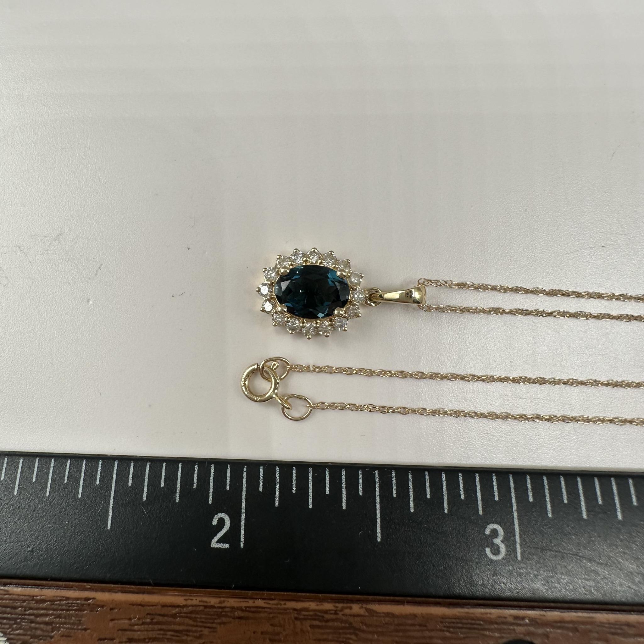 London Blue Topaz Diamond Necklace 10K Yellow Gold 18in New