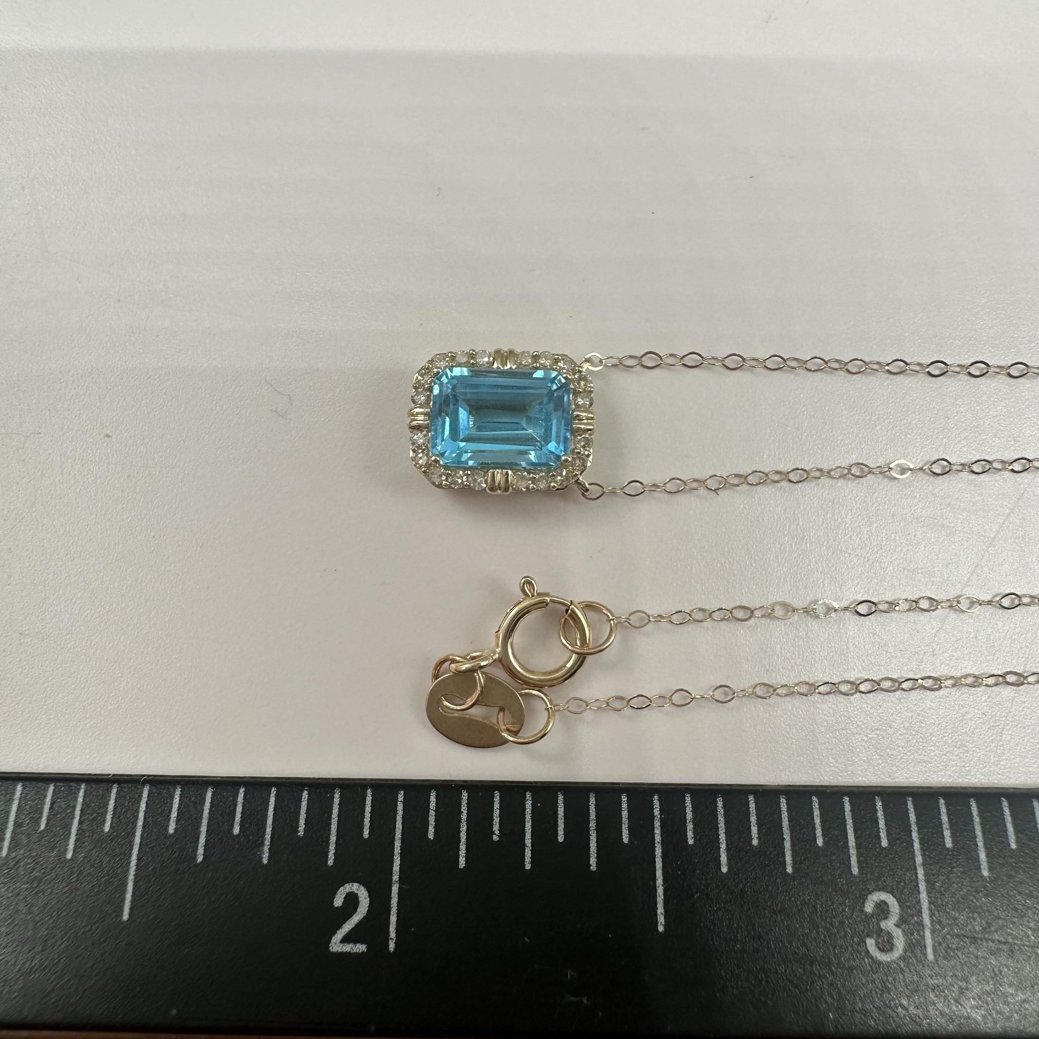 Emerald Cut Topaz Diamond Necklace 10K Yellow Gold 18.25in New
