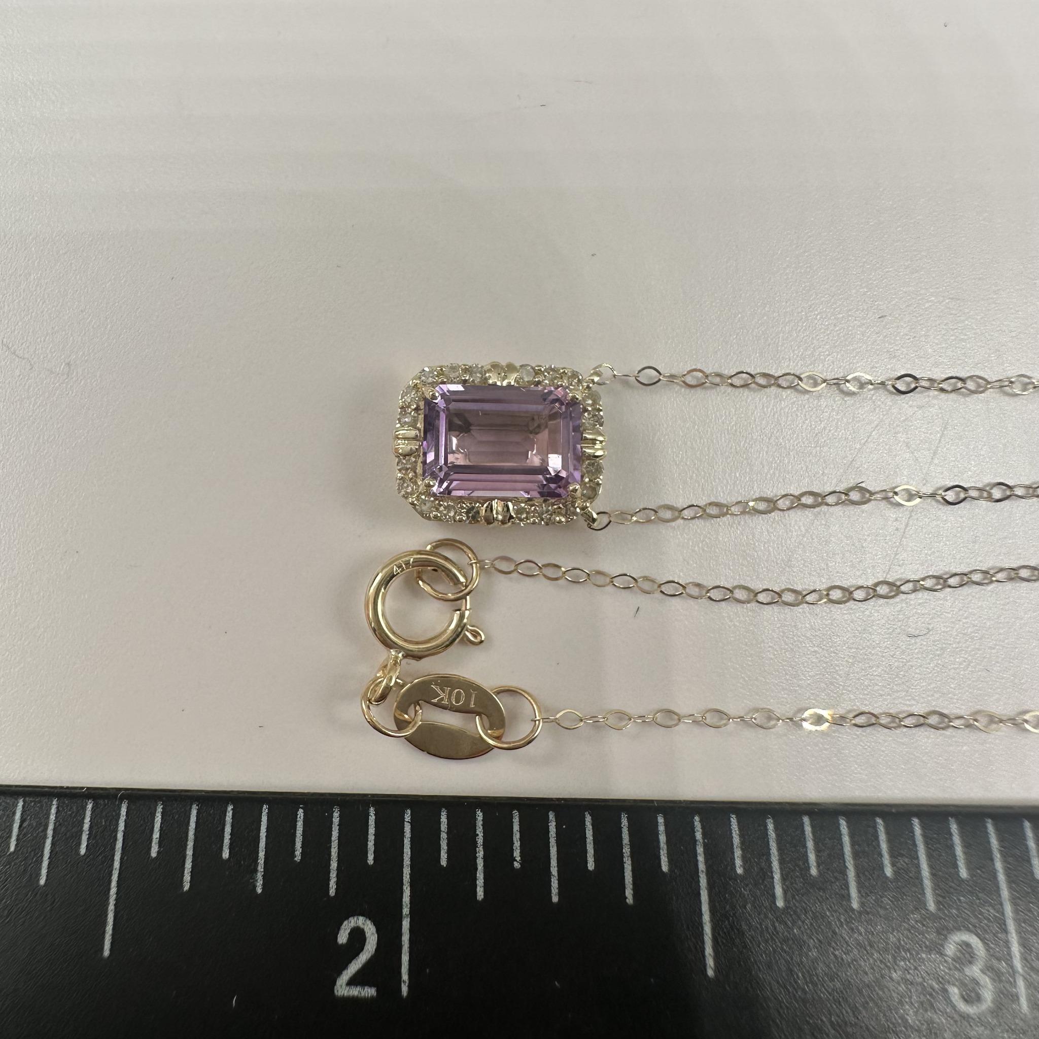 Emerald Cut Amethyst Diamond Necklace 10K Yellow Gold 18.25in New