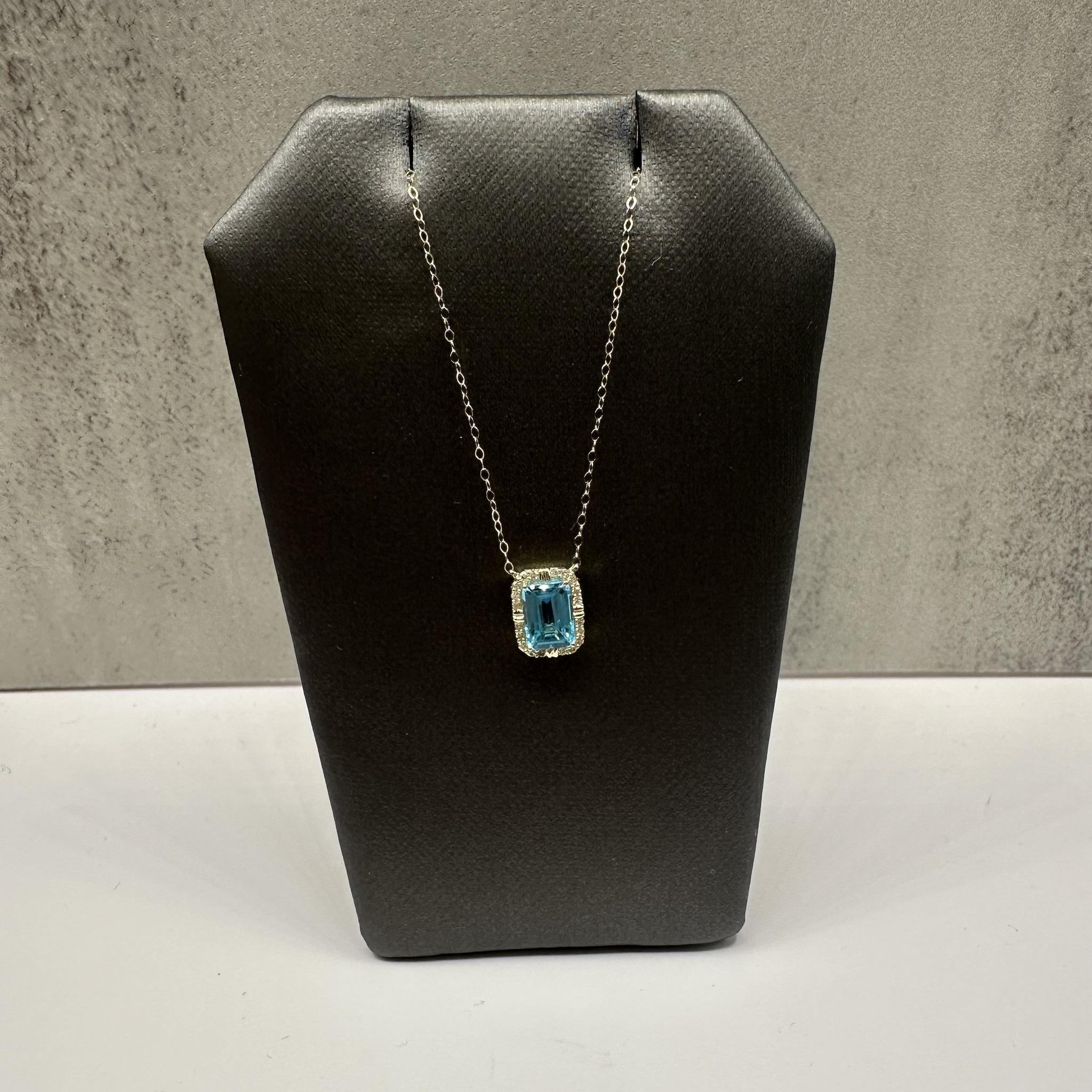 Emerald Cut Topaz Diamond Necklace 10K Yellow Gold 18.25in New