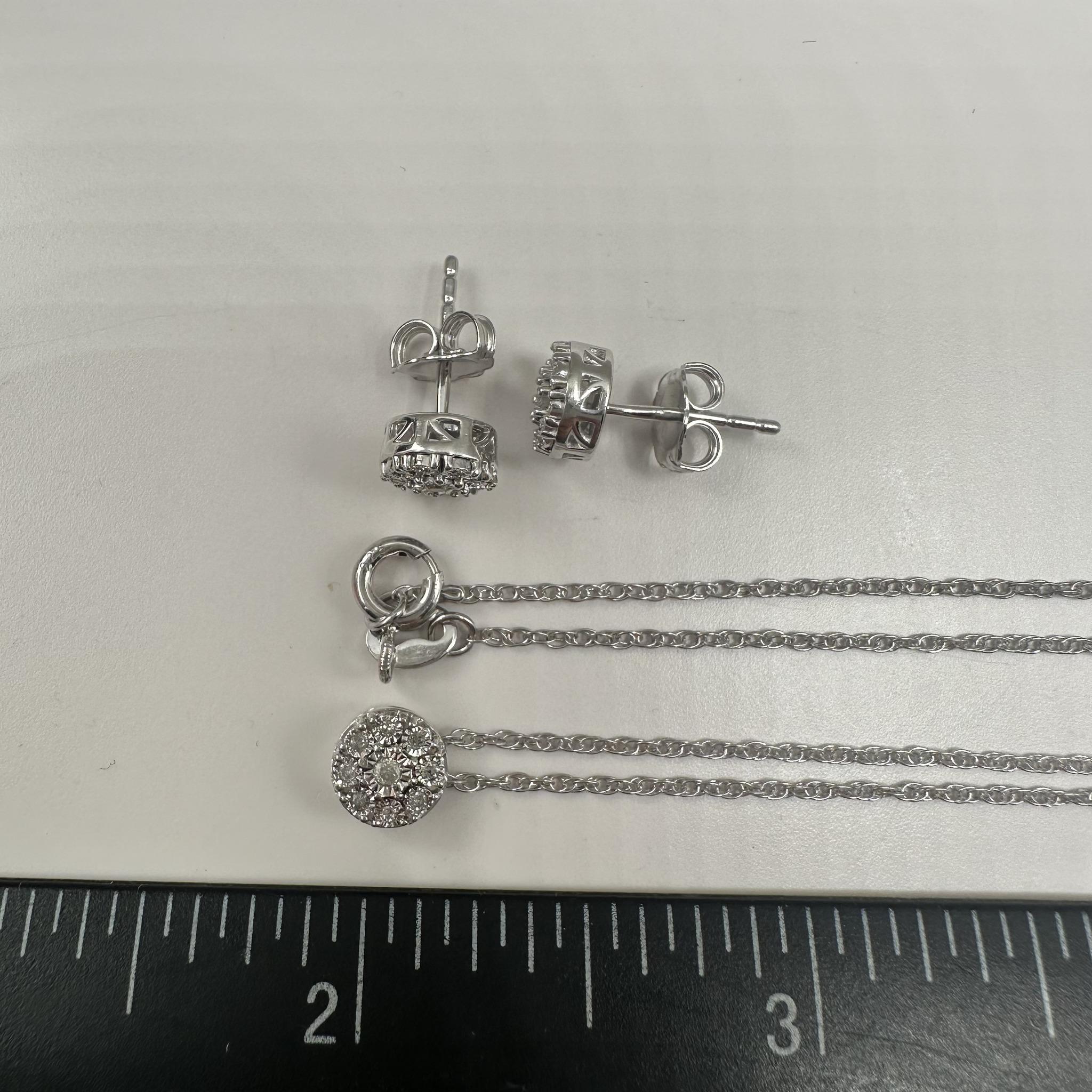 Diamond Earrings Necklace Set Sterling Silver 0.18ctw 18in New