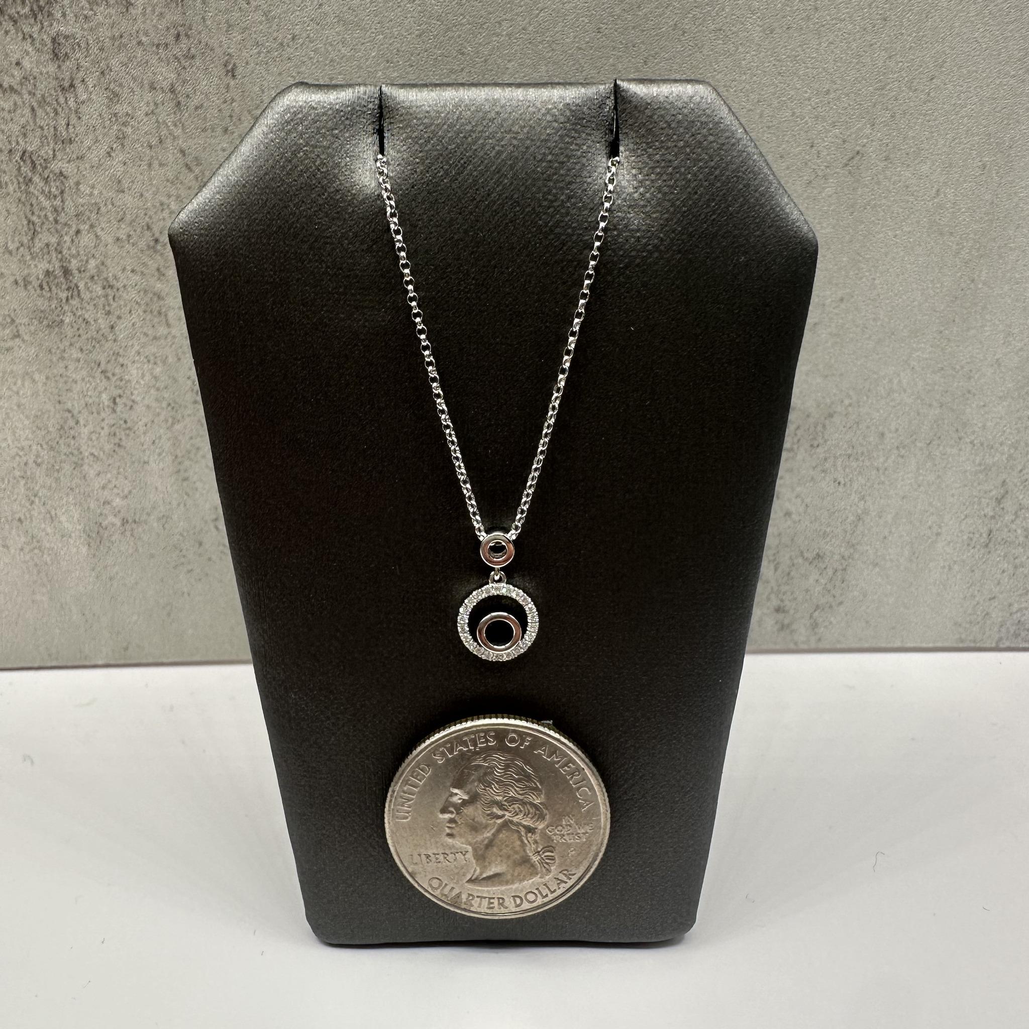 Diamond Circle Pendant Necklace 14K White Gold 0.09ctw 15.75in
