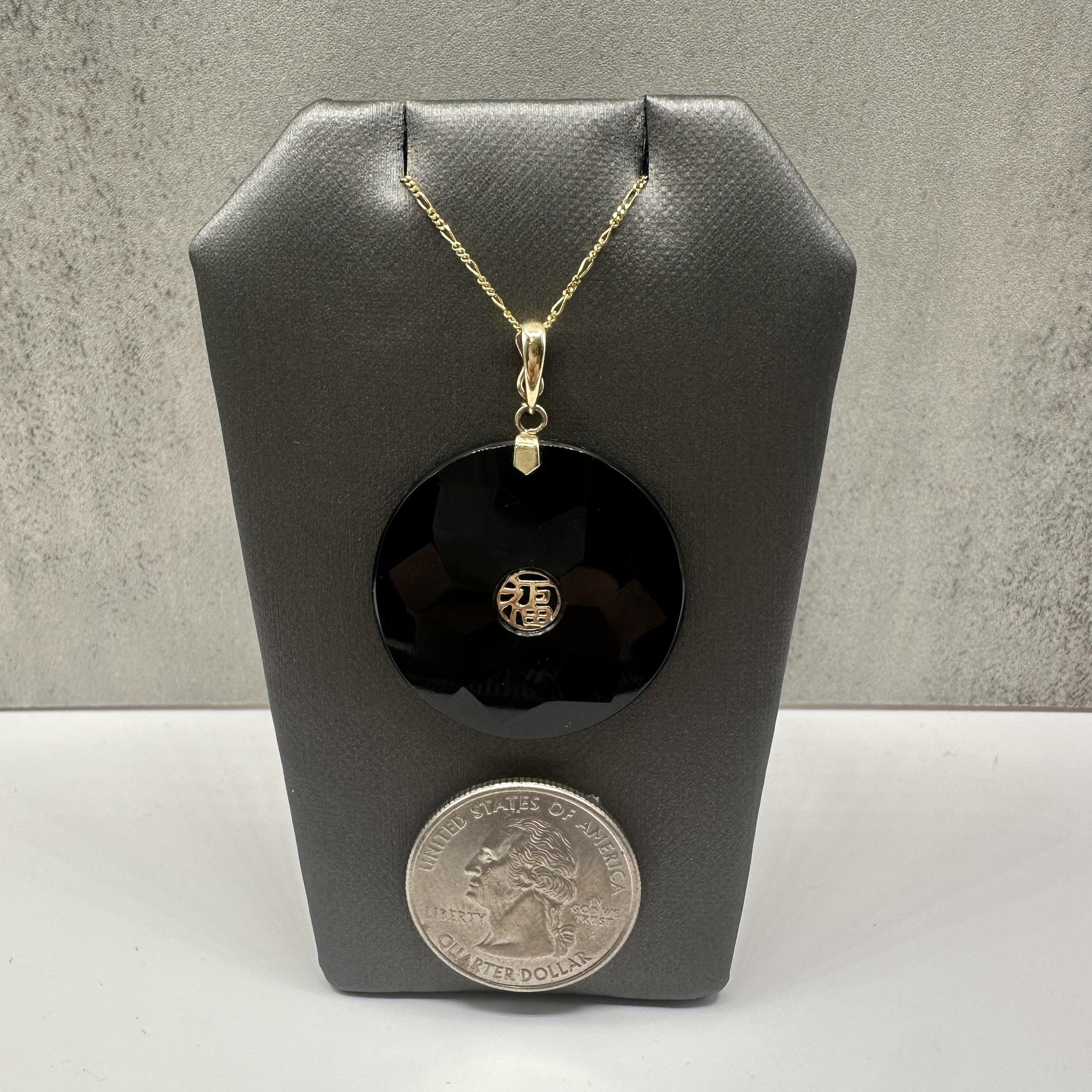 Black Onyx Necklace in 10kt Yellow Gold – Enhancer Bail, 18in, New