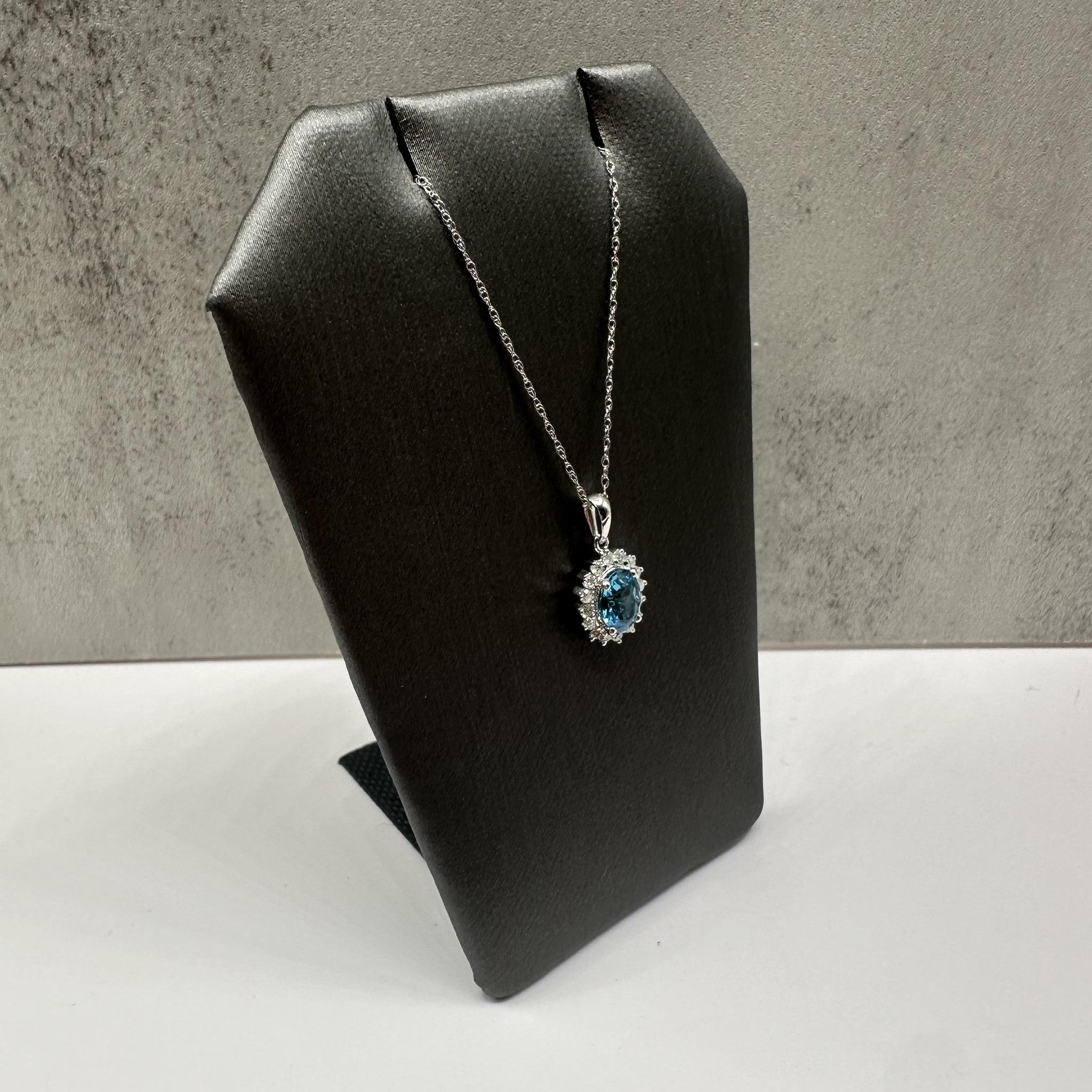 Oval Blue Topaz Diamond Necklace 10K White Gold 18in New